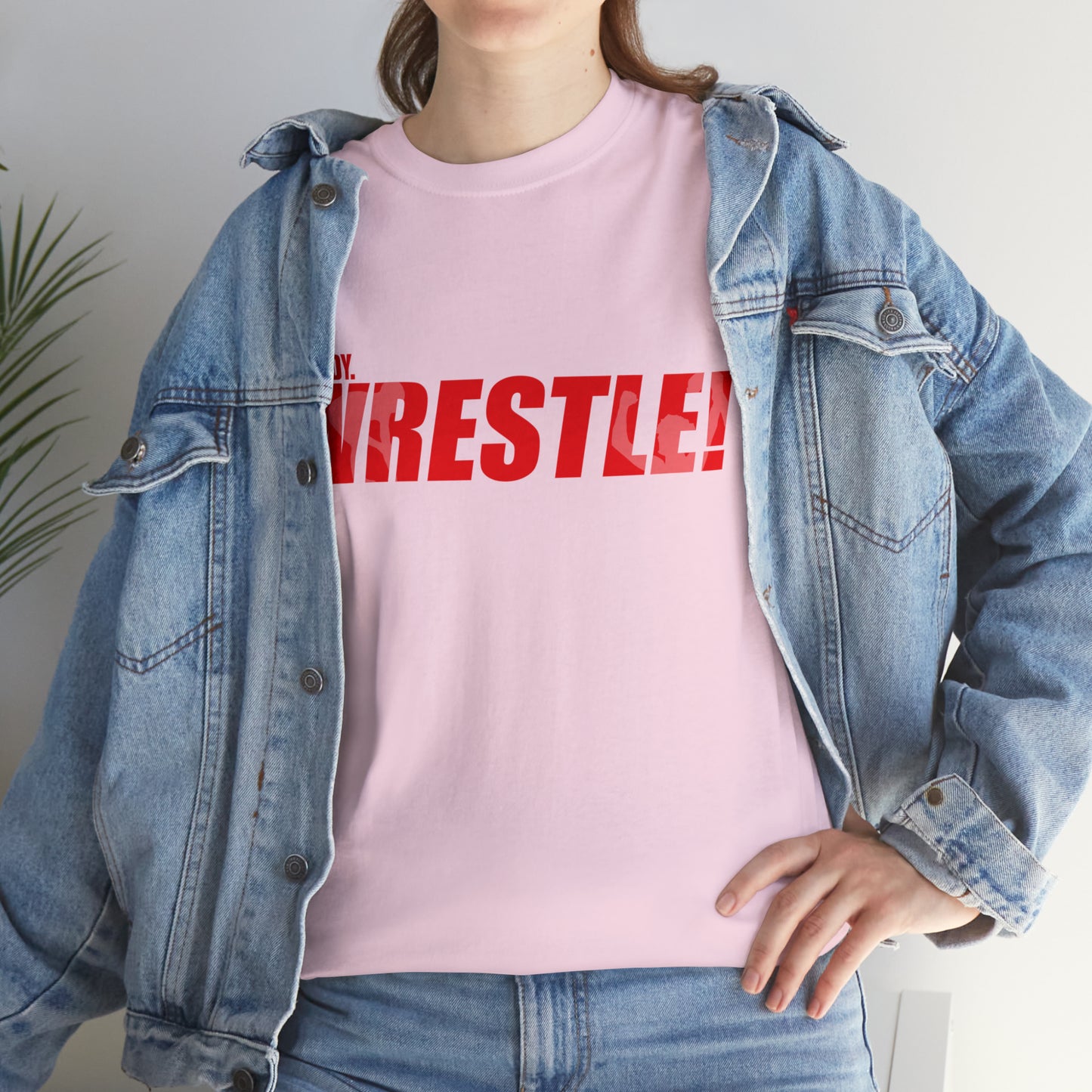 Ready. Wrestle! Red Logo w/White Silhouettes, Unisex Heavy Cotton Tee