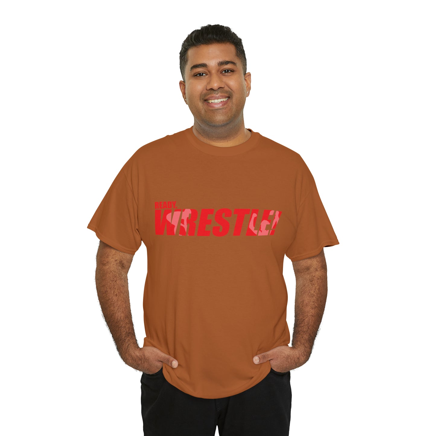 Ready. Wrestle! Red Logo w/White Silhouettes, Unisex Heavy Cotton Tee
