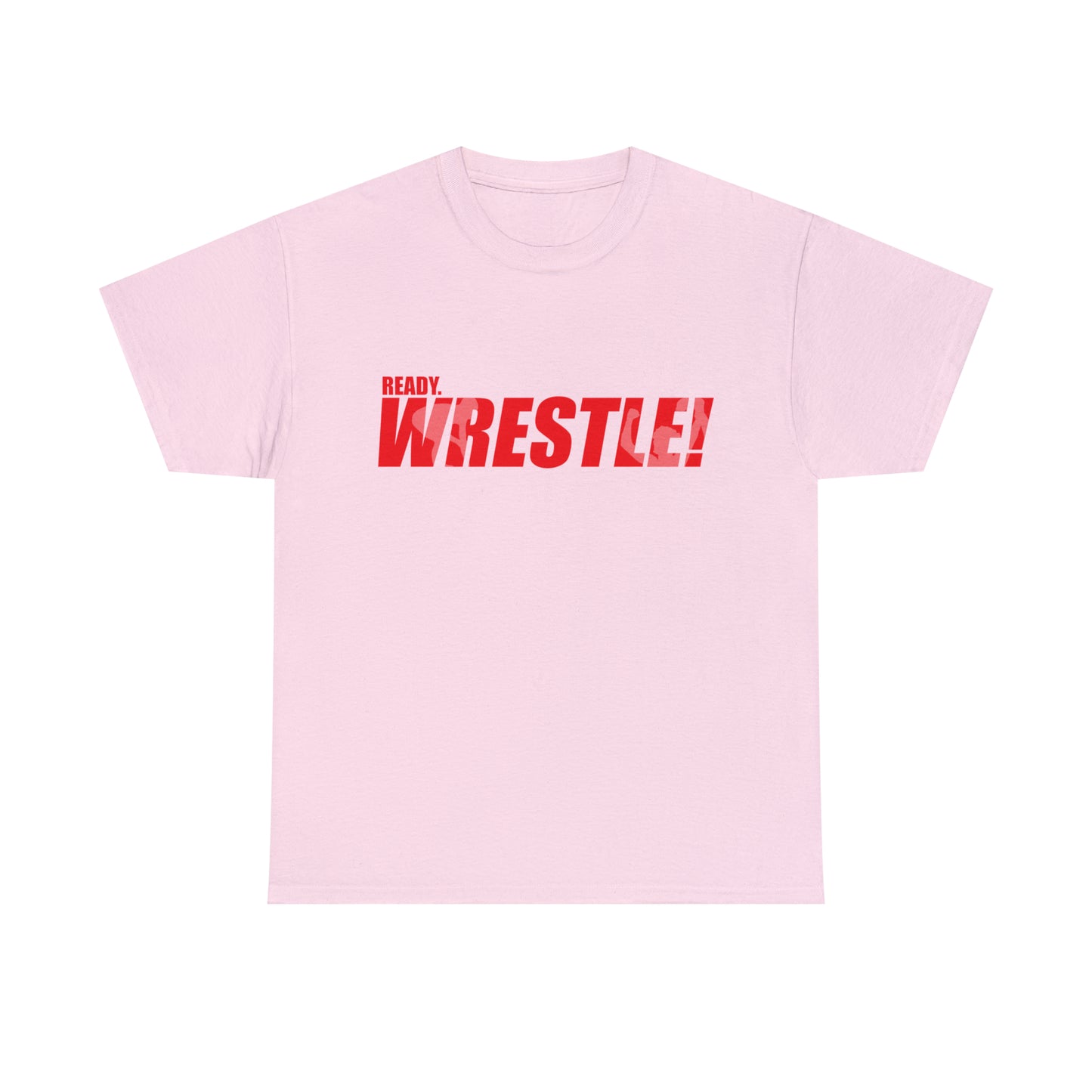 Ready. Wrestle! Red Logo w/White Silhouettes, Unisex Heavy Cotton Tee
