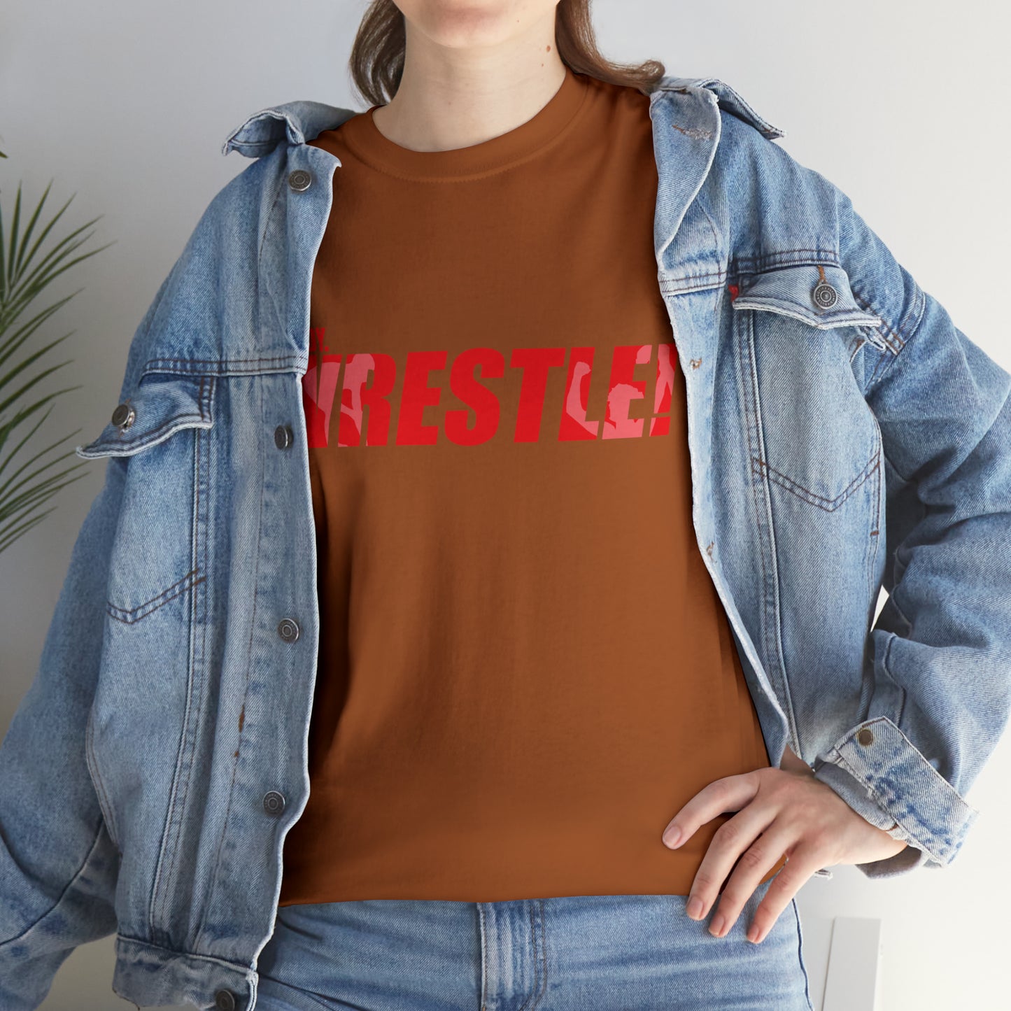 Ready. Wrestle! Red Logo w/White Silhouettes, Unisex Heavy Cotton Tee