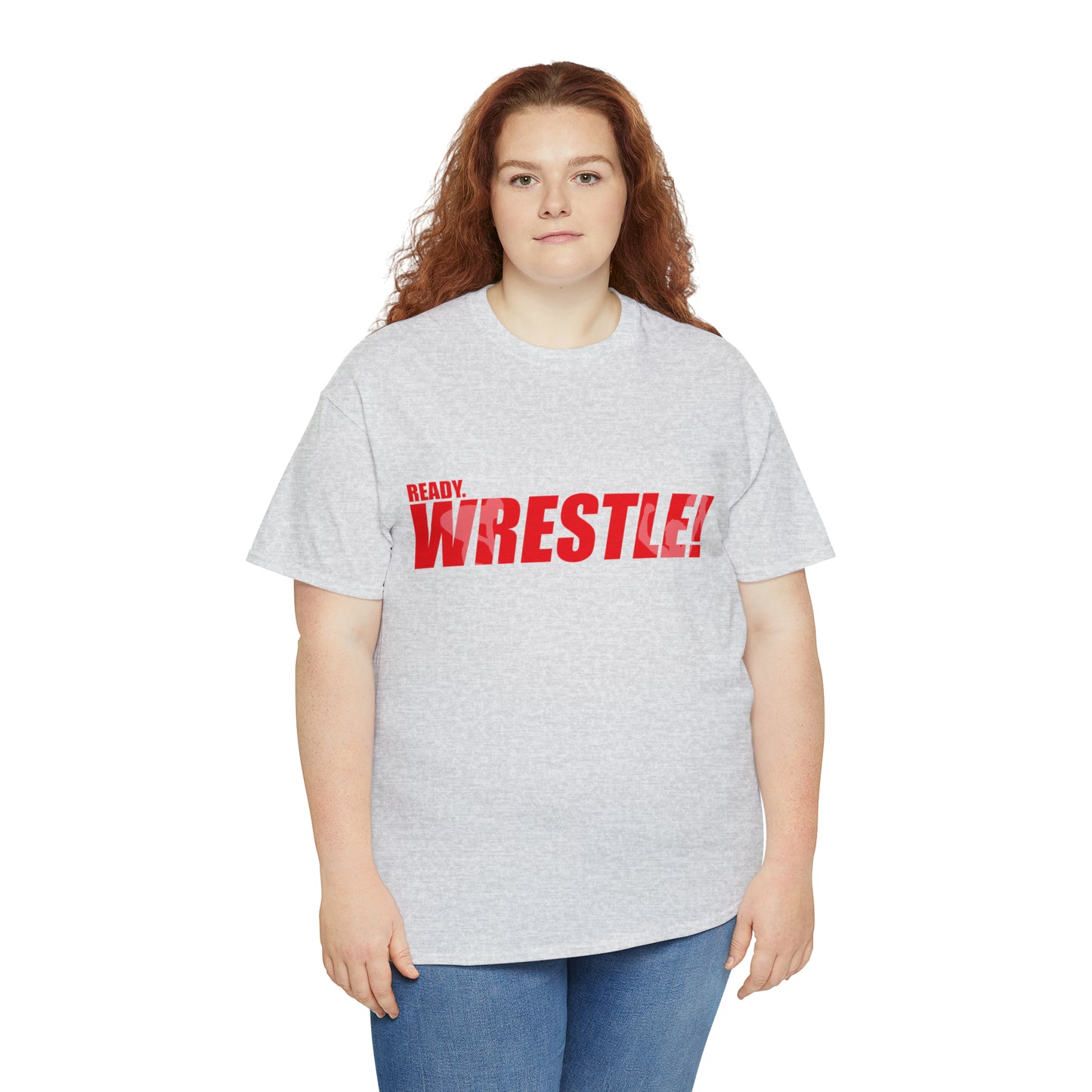 Ready. Wrestle! Red Logo w/White Silhouettes, Unisex Heavy Cotton Tee
