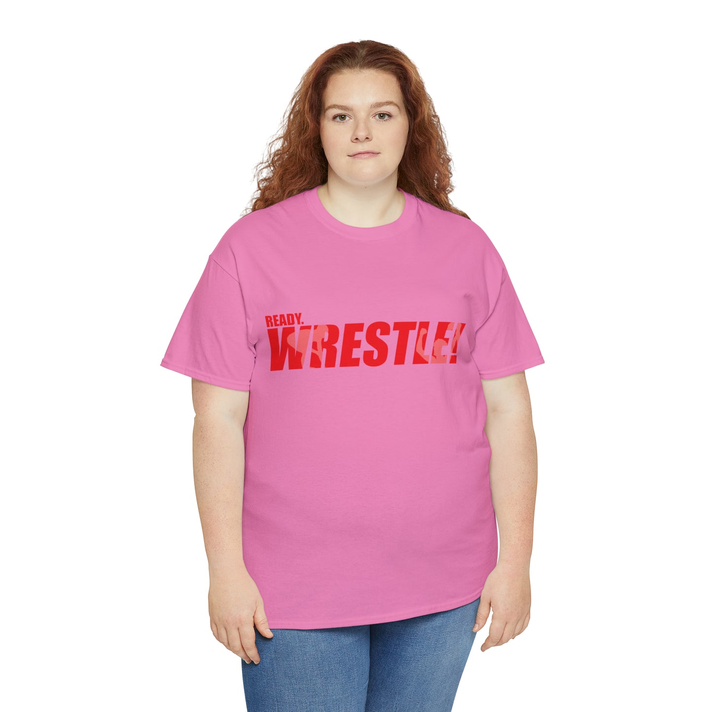 Ready. Wrestle! Red Logo w/White Silhouettes, Unisex Heavy Cotton Tee