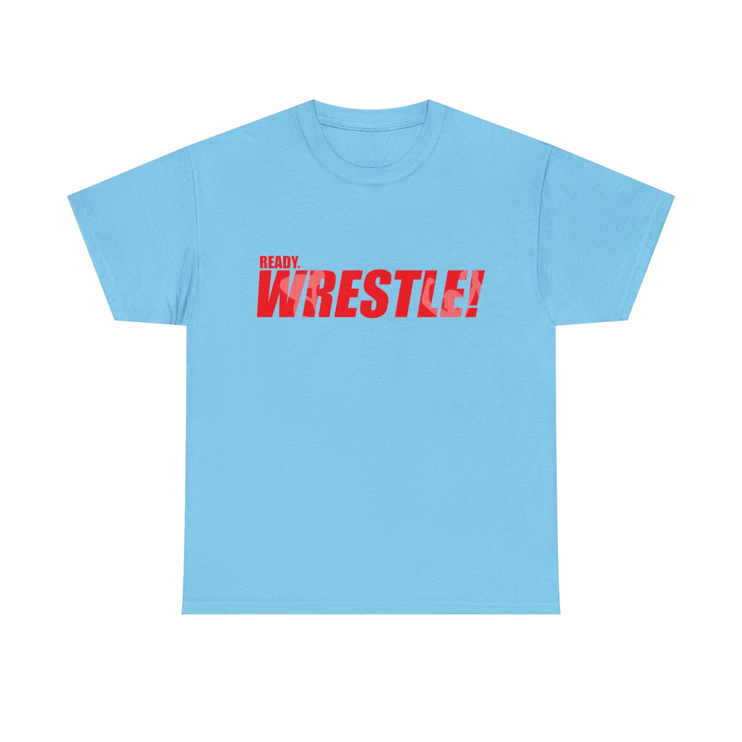 Ready. Wrestle! Red Logo w/White Silhouettes, Unisex Heavy Cotton Tee
