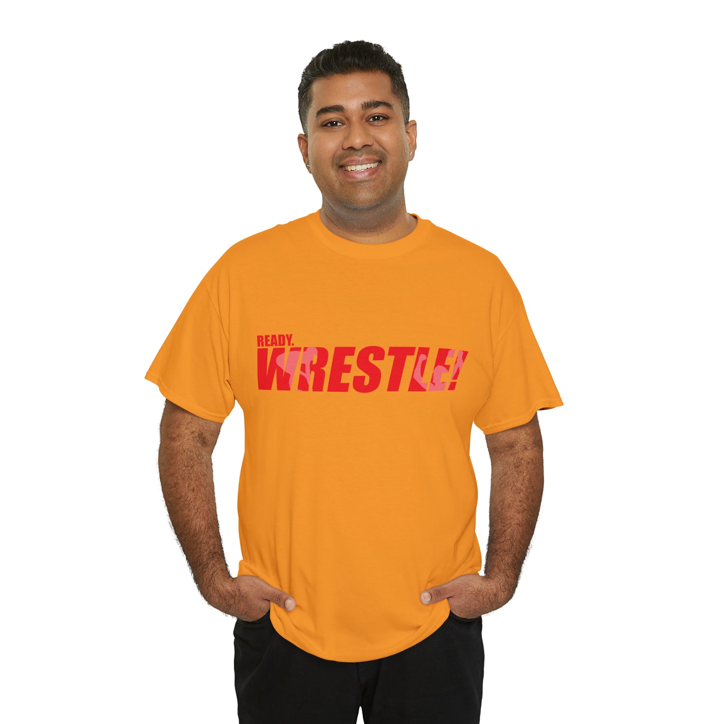 Ready. Wrestle! Red Logo w/White Silhouettes, Unisex Heavy Cotton Tee