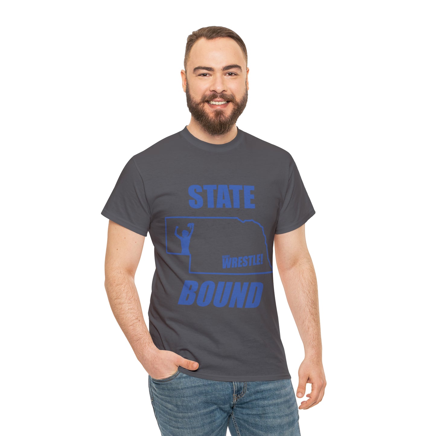 Nebraska State Bound, Royal Blue Logo, Unisex Heavy Cotton Tee