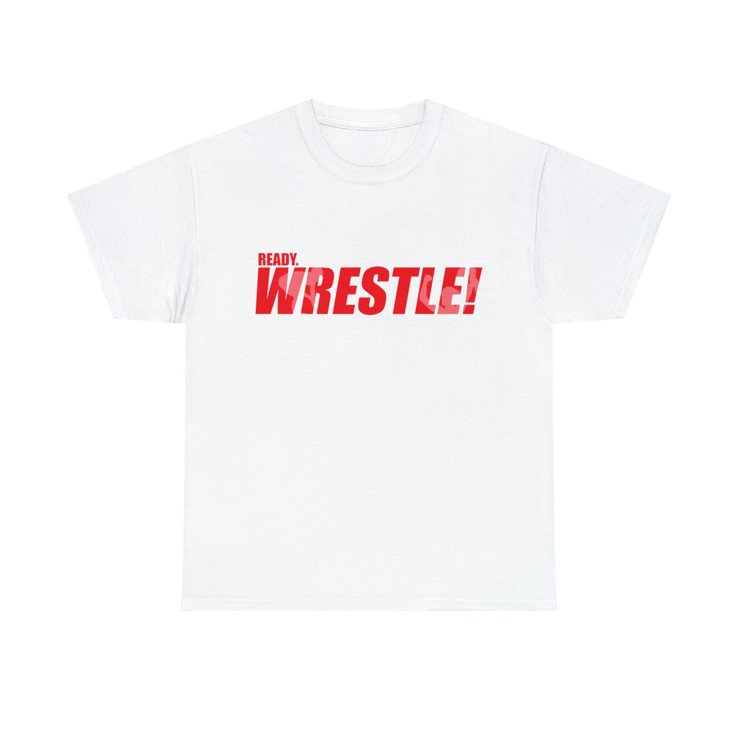 Ready. Wrestle! Red Logo w/White Silhouettes, Unisex Heavy Cotton Tee