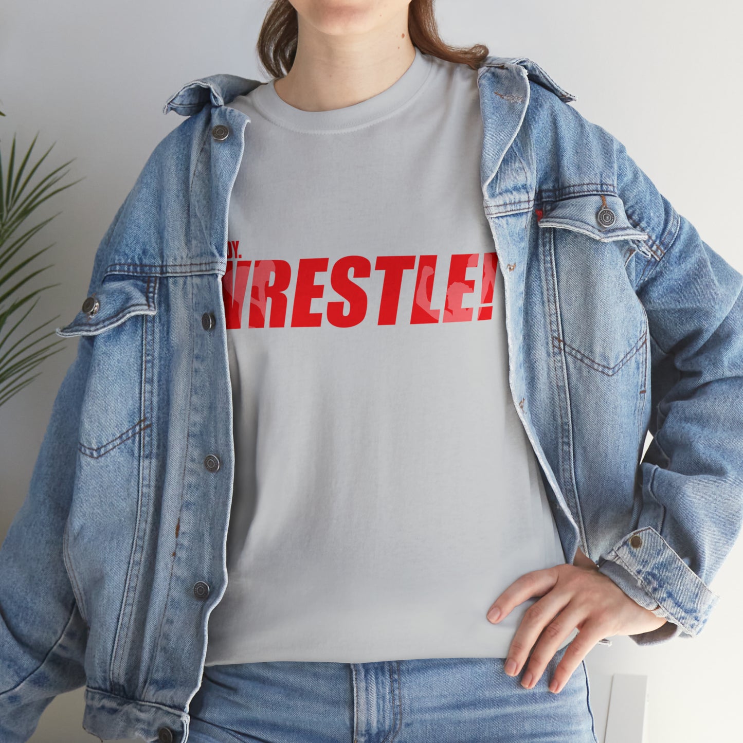 Ready. Wrestle! Red Logo w/White Silhouettes, Unisex Heavy Cotton Tee