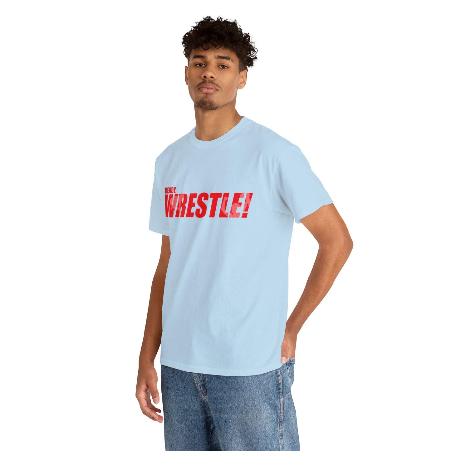 Ready. Wrestle! Red Logo w/White Silhouettes, Unisex Heavy Cotton Tee