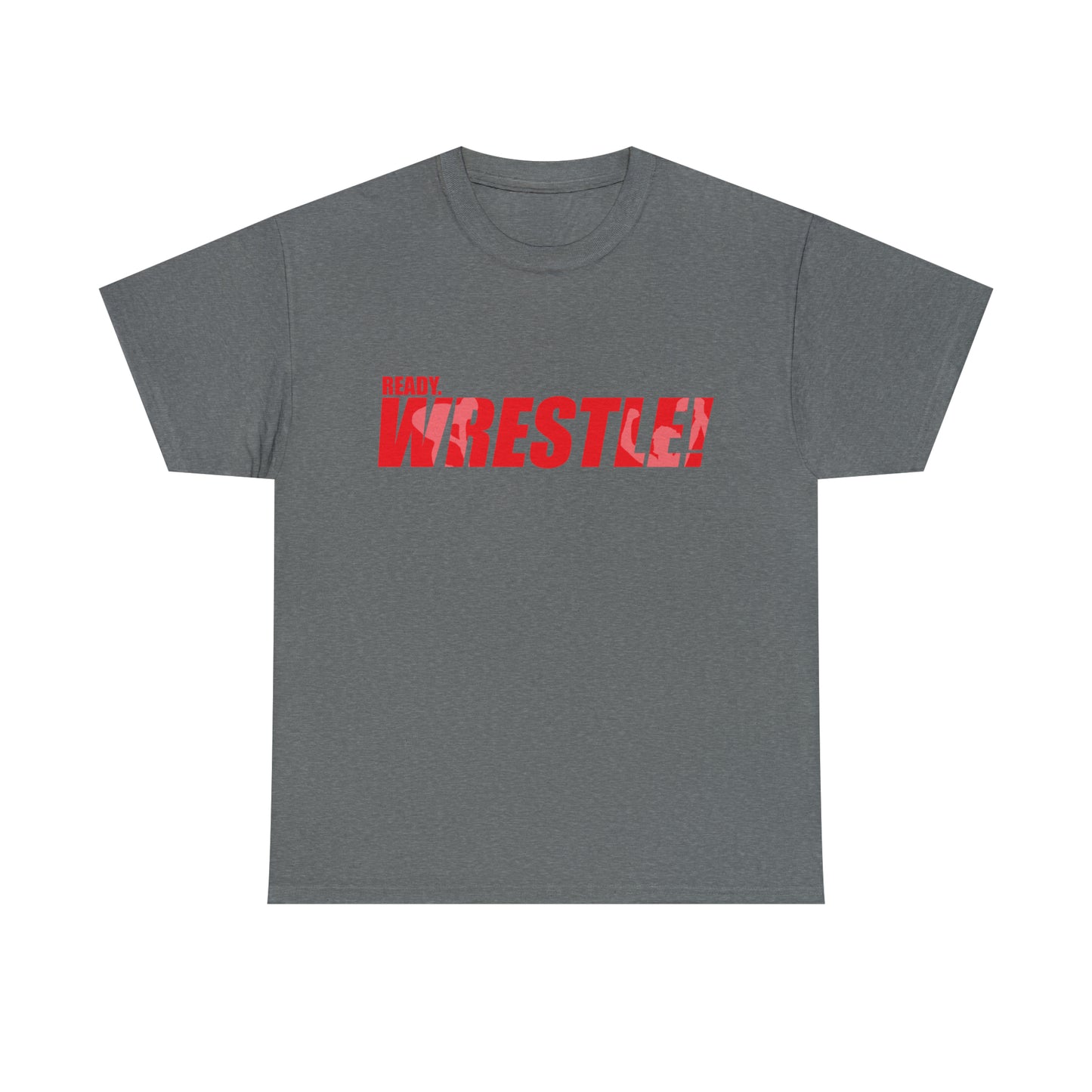 Ready. Wrestle! Red Logo w/White Silhouettes, Unisex Heavy Cotton Tee