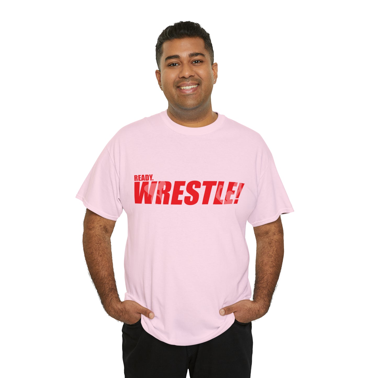 Ready. Wrestle! Red Logo w/White Silhouettes, Unisex Heavy Cotton Tee