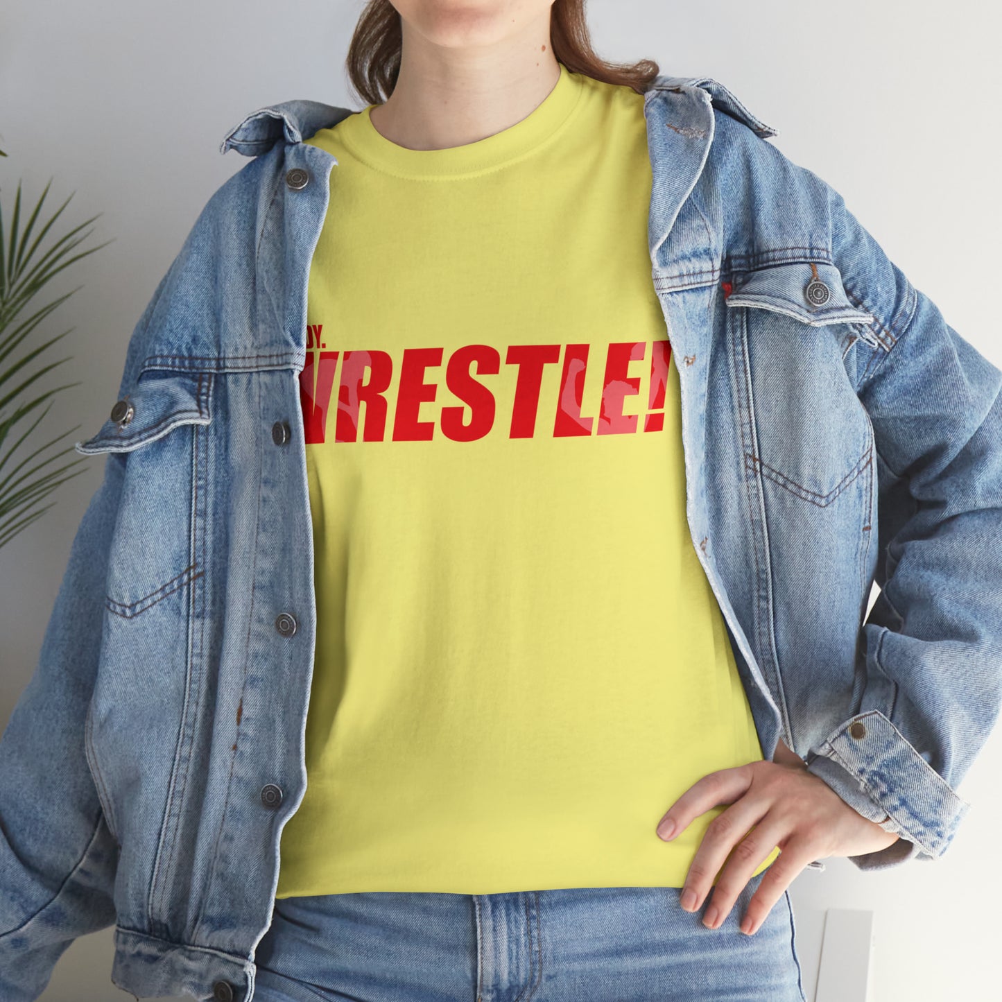 Ready. Wrestle! Red Logo w/White Silhouettes, Unisex Heavy Cotton Tee