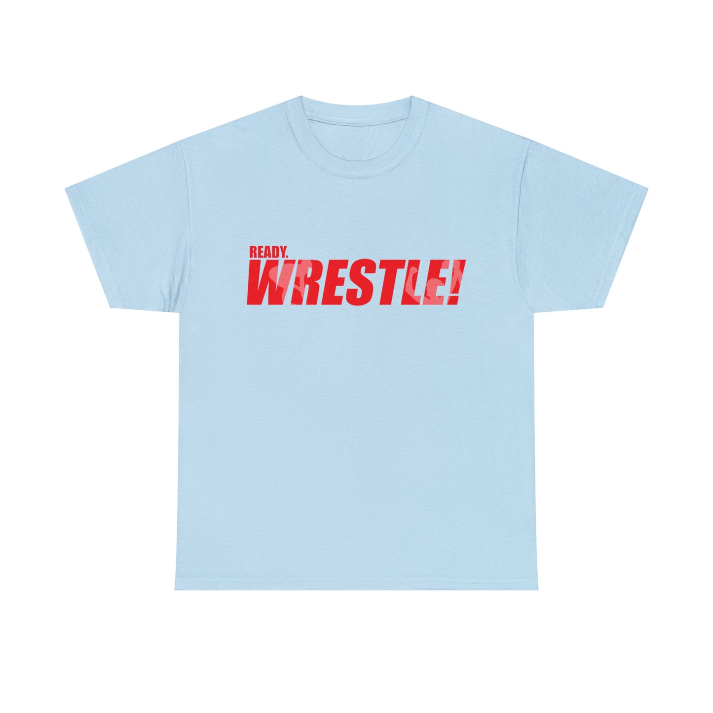 Ready. Wrestle! Red Logo w/White Silhouettes, Unisex Heavy Cotton Tee