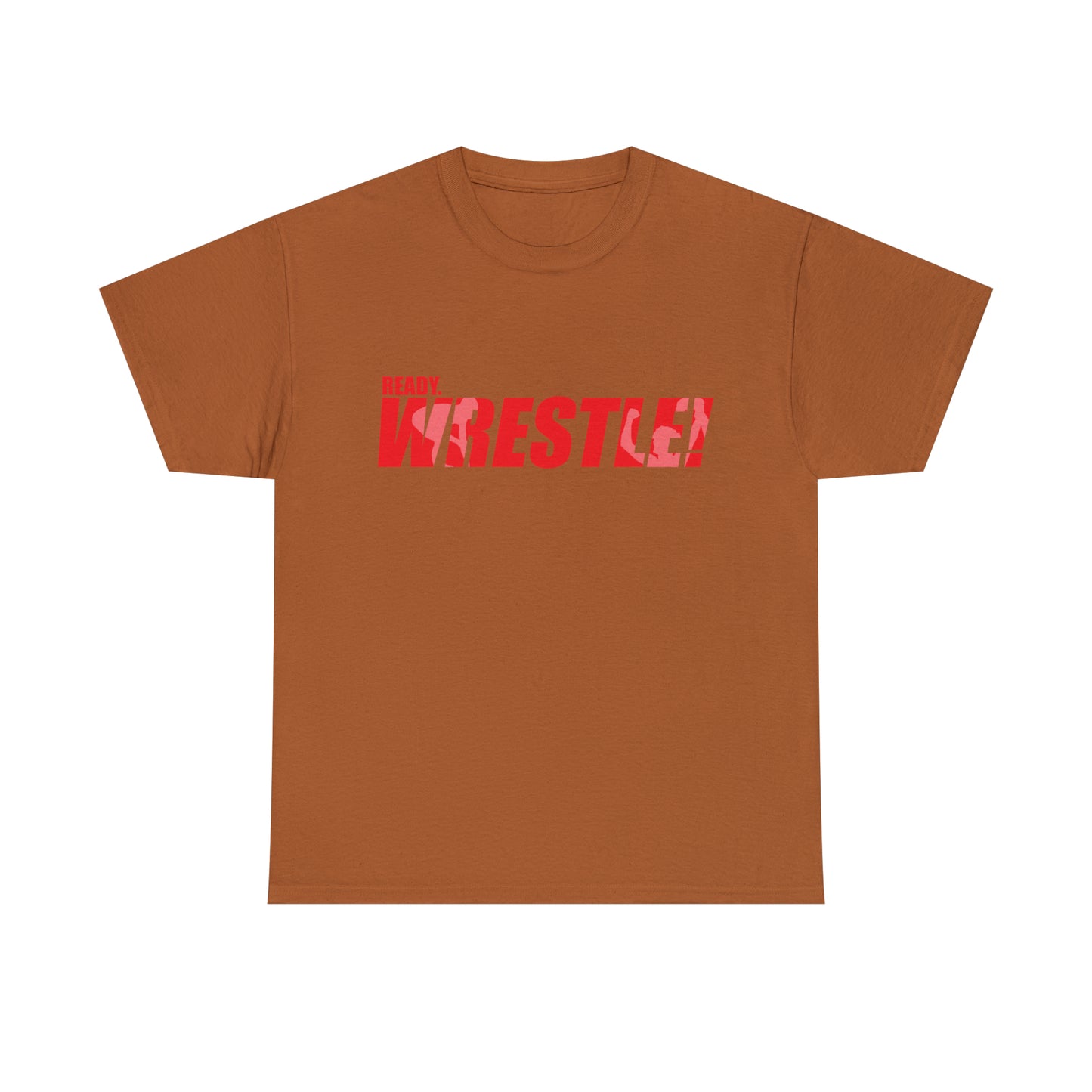 Ready. Wrestle! Red Logo w/White Silhouettes, Unisex Heavy Cotton Tee