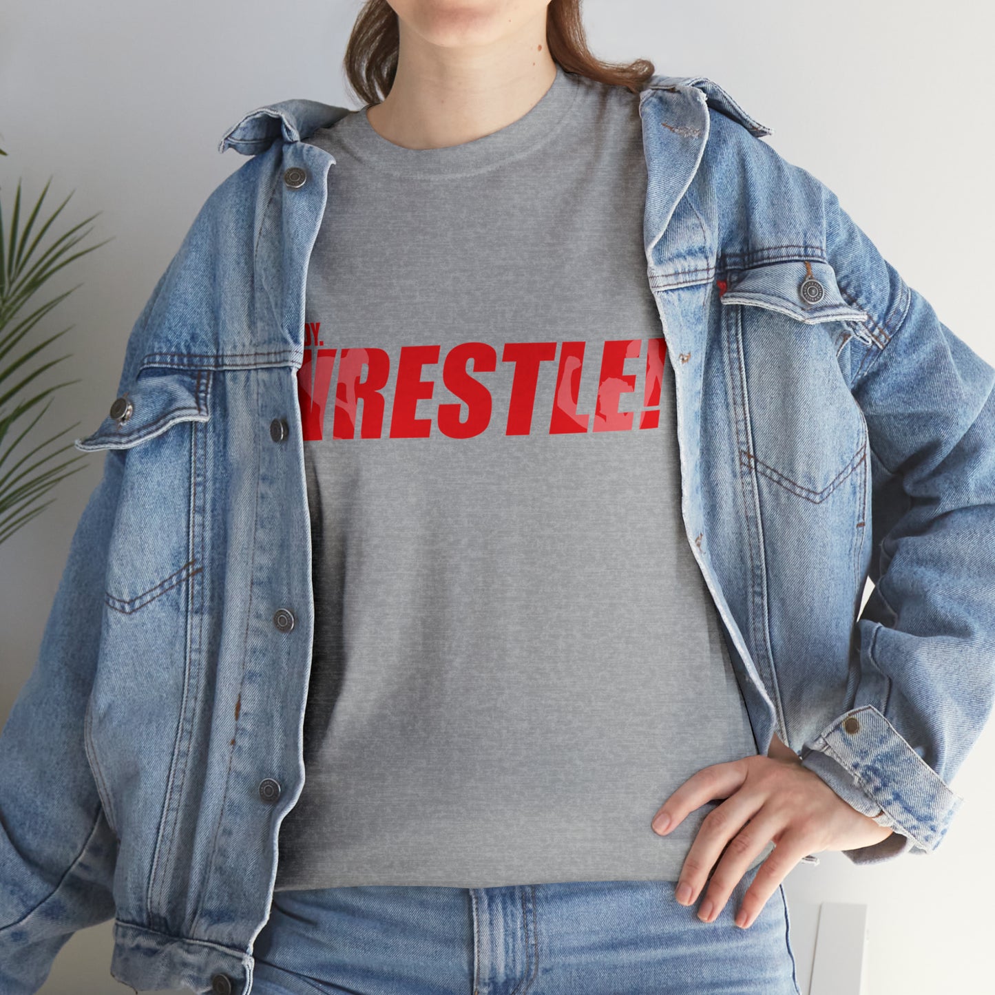 Ready. Wrestle! Red Logo w/White Silhouettes, Unisex Heavy Cotton Tee
