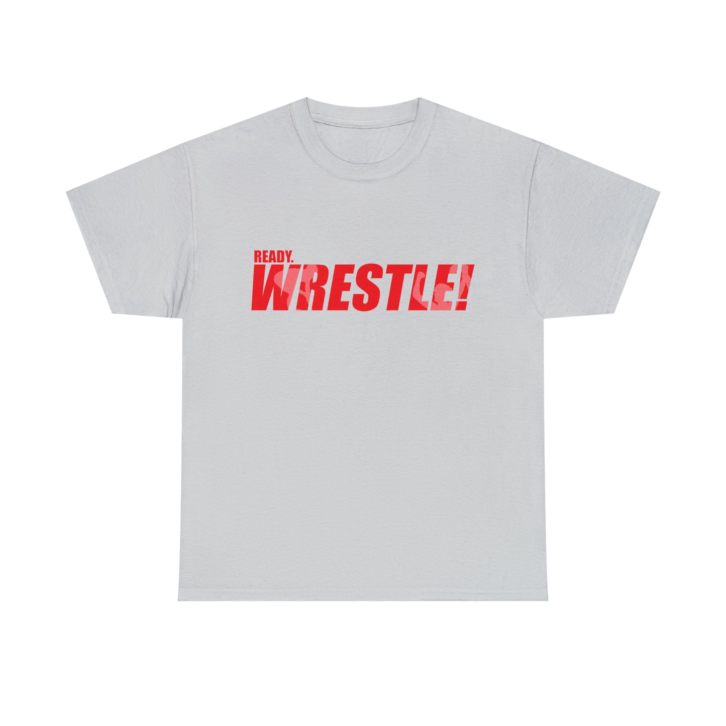 Ready. Wrestle! Red Logo w/White Silhouettes, Unisex Heavy Cotton Tee