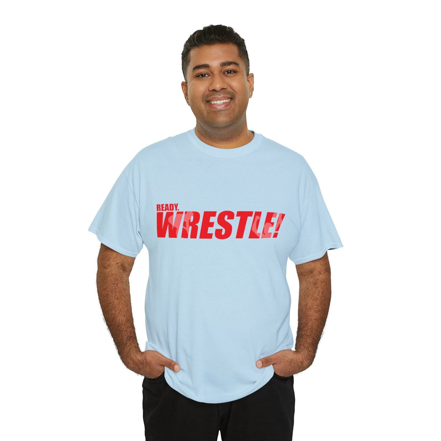 Ready. Wrestle! Red Logo w/White Silhouettes, Unisex Heavy Cotton Tee