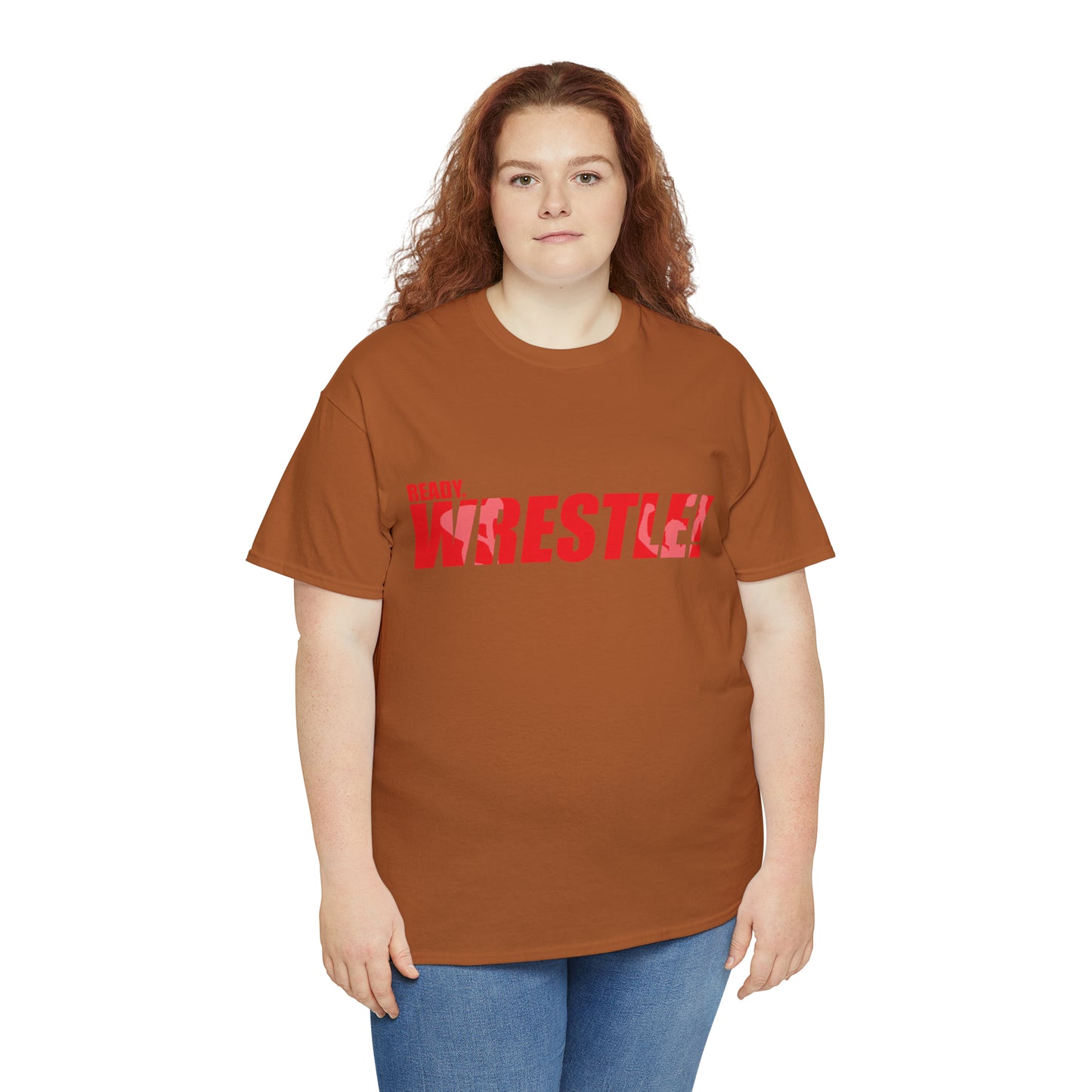 Ready. Wrestle! Red Logo w/White Silhouettes, Unisex Heavy Cotton Tee