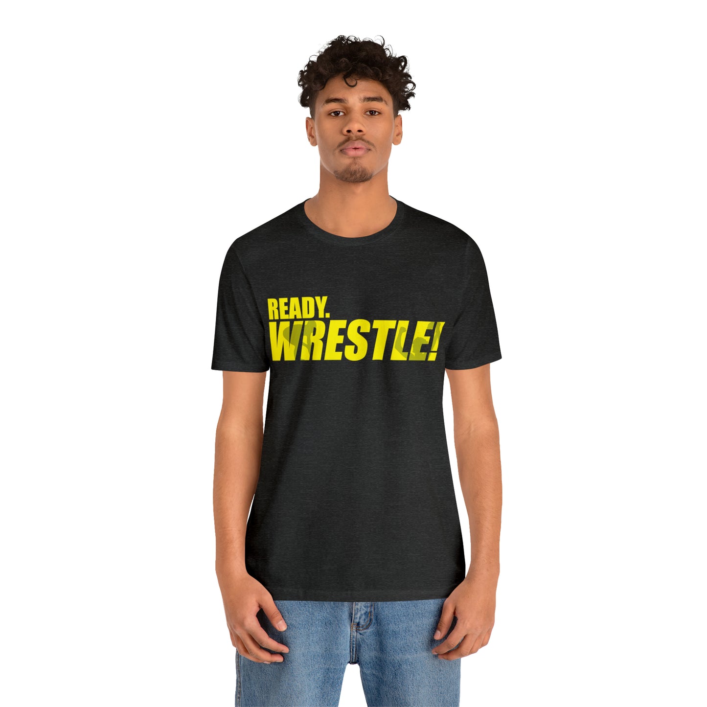Ready. Wrestle! Gold Logo with Green, Unisex Jersey Short Sleeve Tee