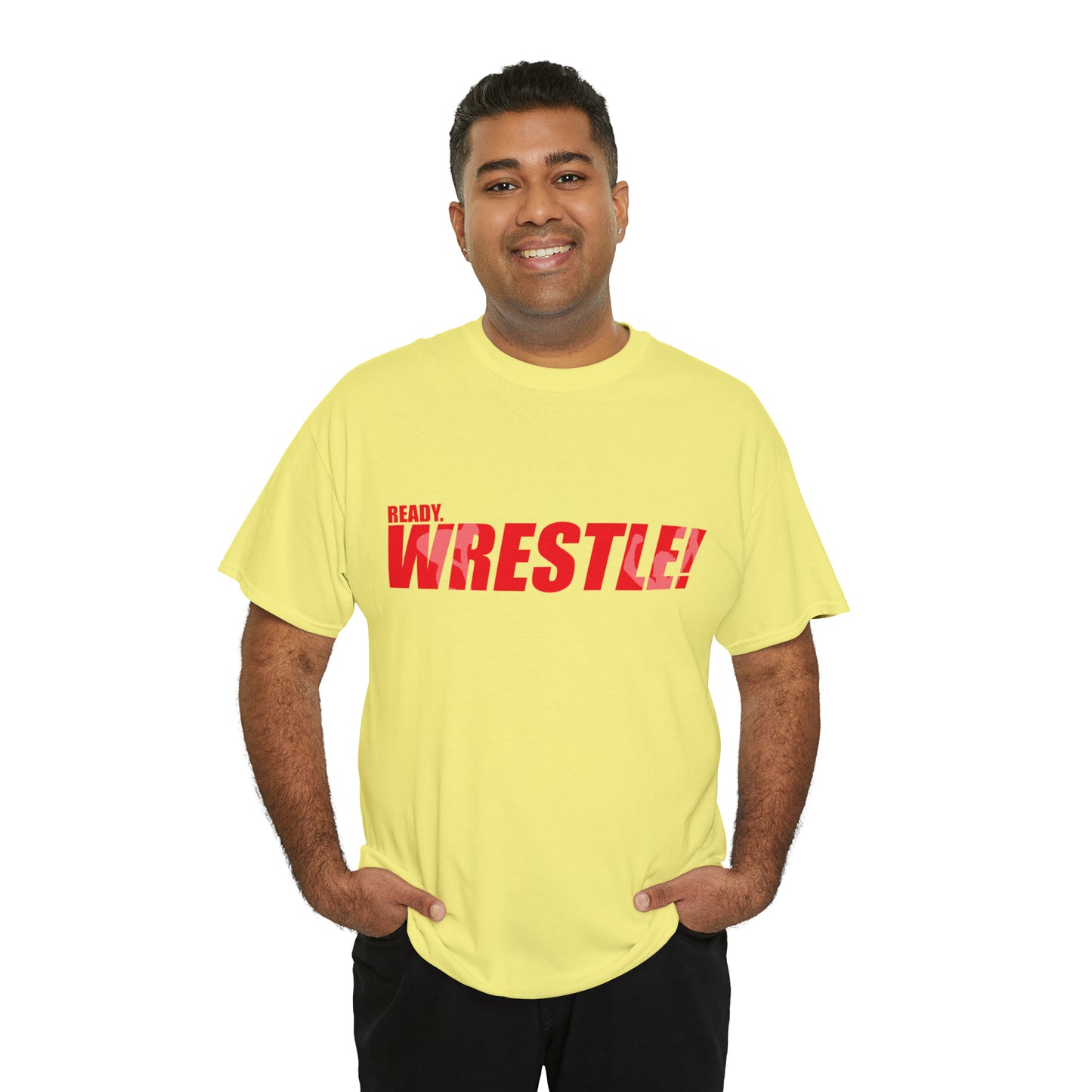 Ready. Wrestle! Red Logo w/White Silhouettes, Unisex Heavy Cotton Tee
