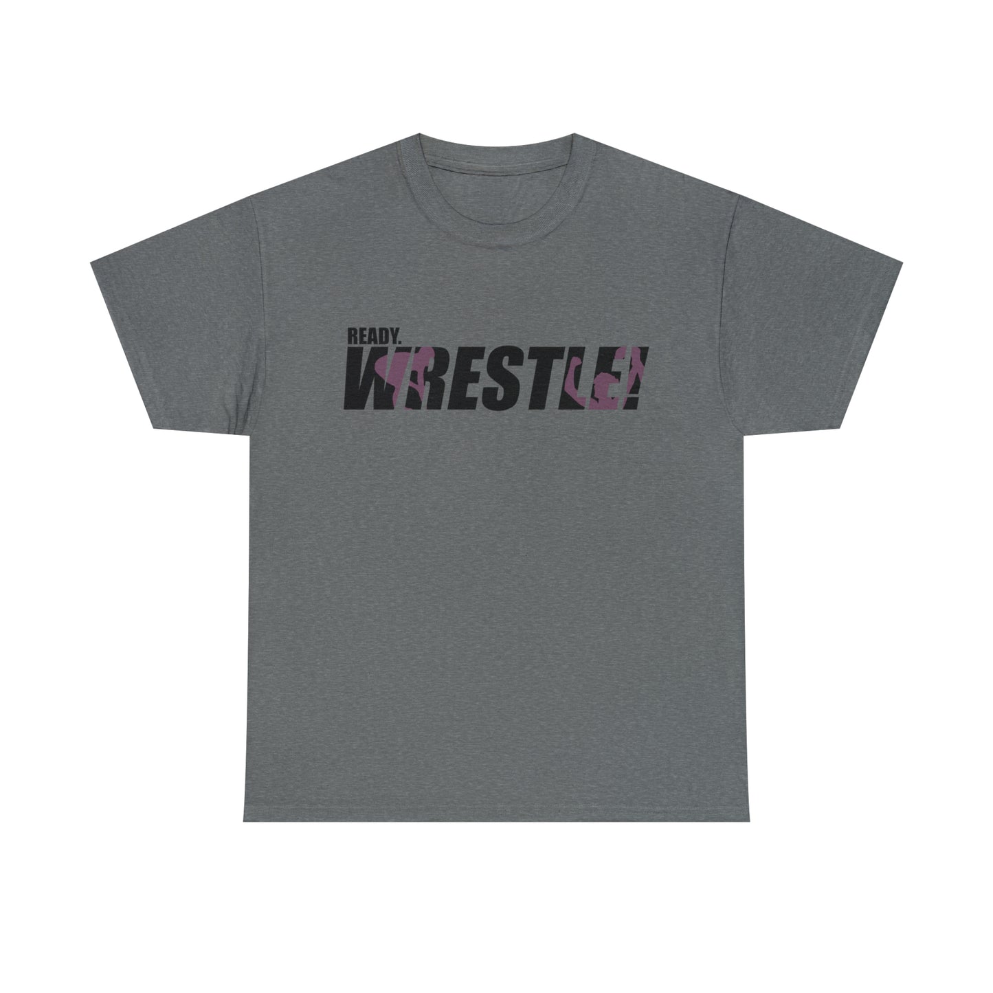 Ready. Wrestle! Black Logo w/Pink Silhouettes, Unisex Heavy Cotton Tee