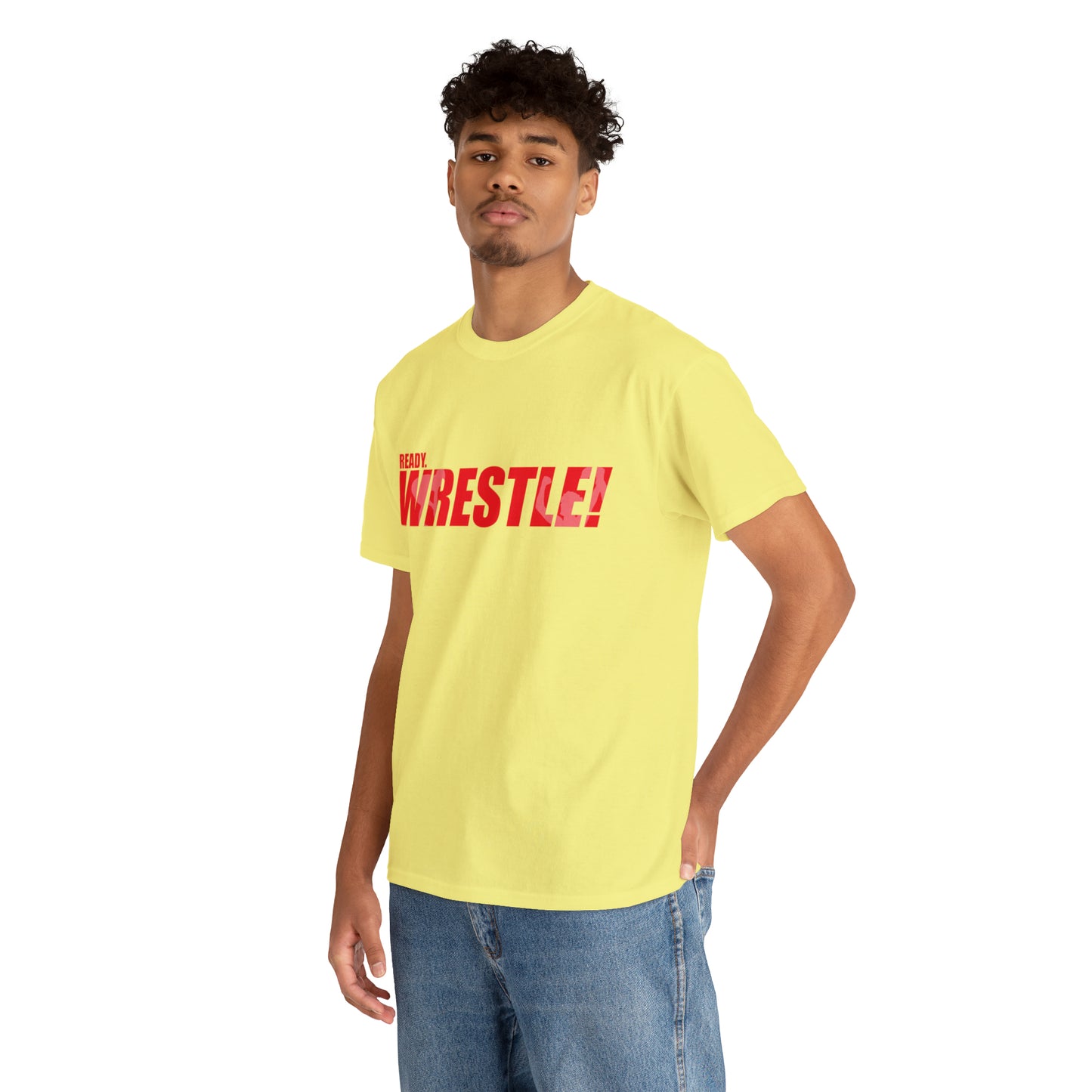 Ready. Wrestle! Red Logo w/White Silhouettes, Unisex Heavy Cotton Tee