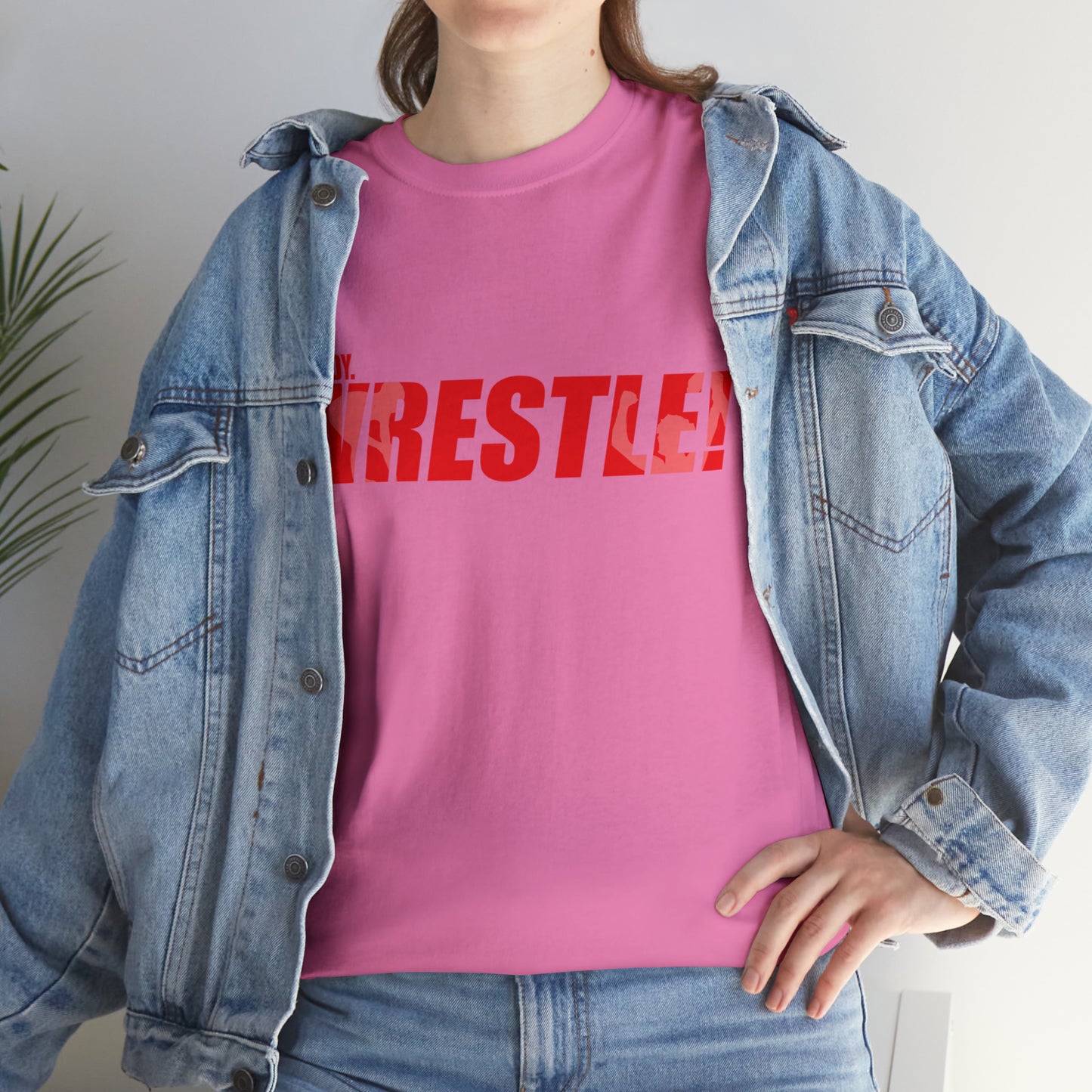 Ready. Wrestle! Red Logo w/White Silhouettes, Unisex Heavy Cotton Tee