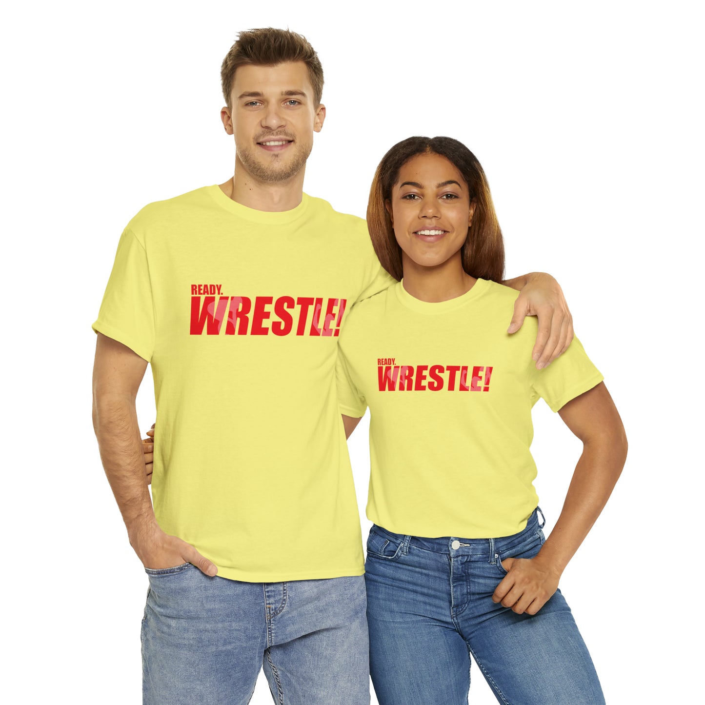 Ready. Wrestle! Red Logo w/White Silhouettes, Unisex Heavy Cotton Tee