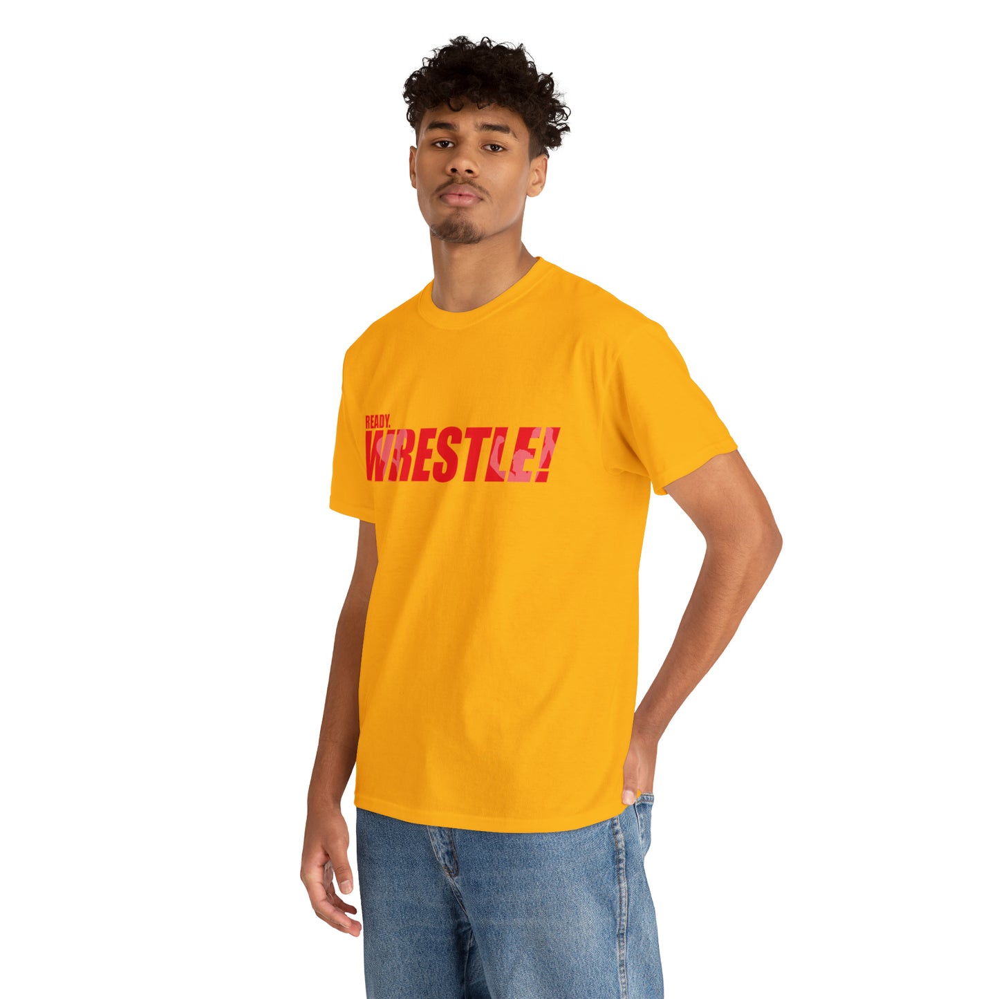 Ready. Wrestle! Red Logo w/White Silhouettes, Unisex Heavy Cotton Tee