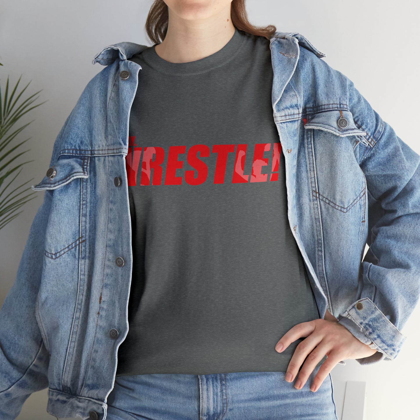 Ready. Wrestle! Red Logo w/White Silhouettes, Unisex Heavy Cotton Tee