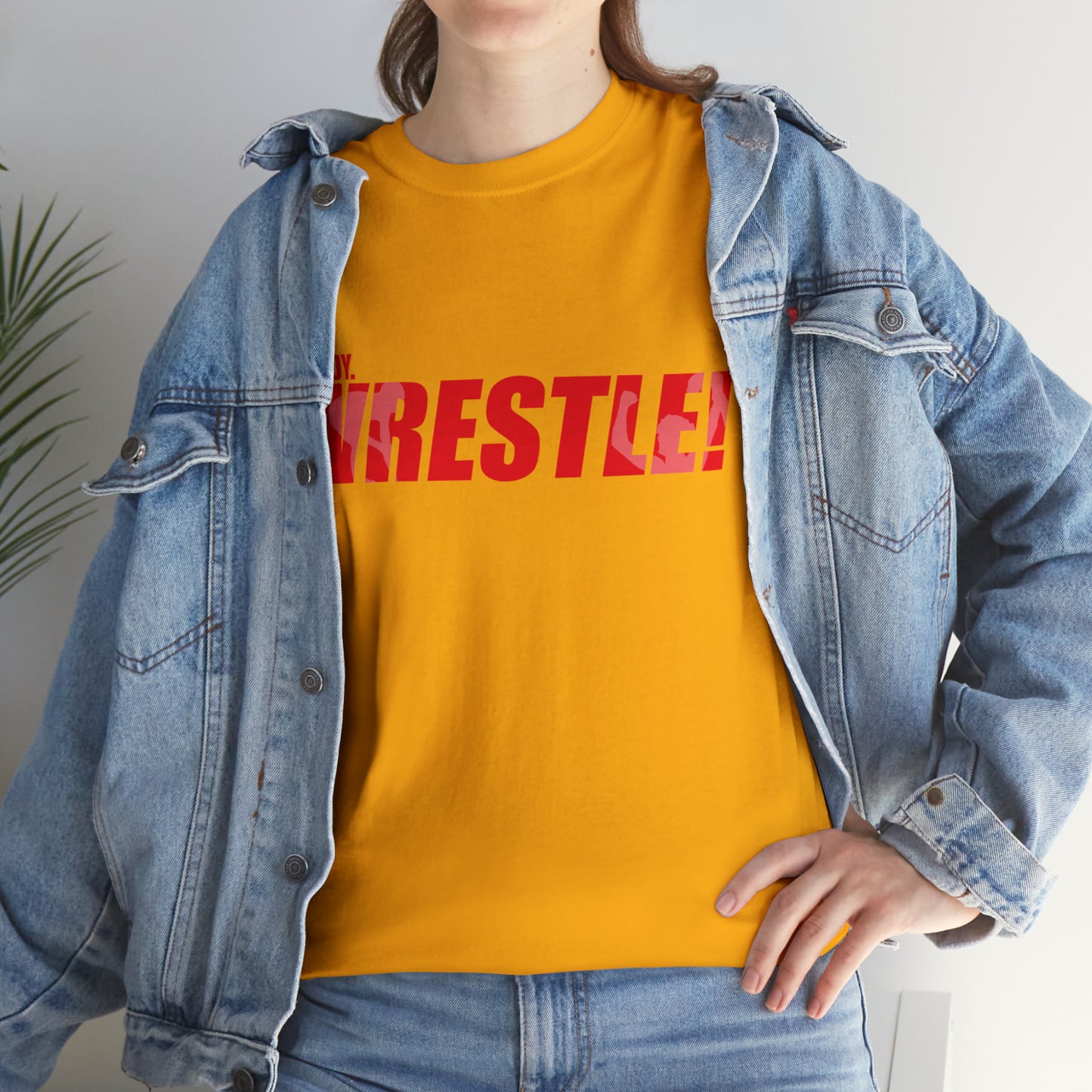 Ready. Wrestle! Red Logo w/White Silhouettes, Unisex Heavy Cotton Tee
