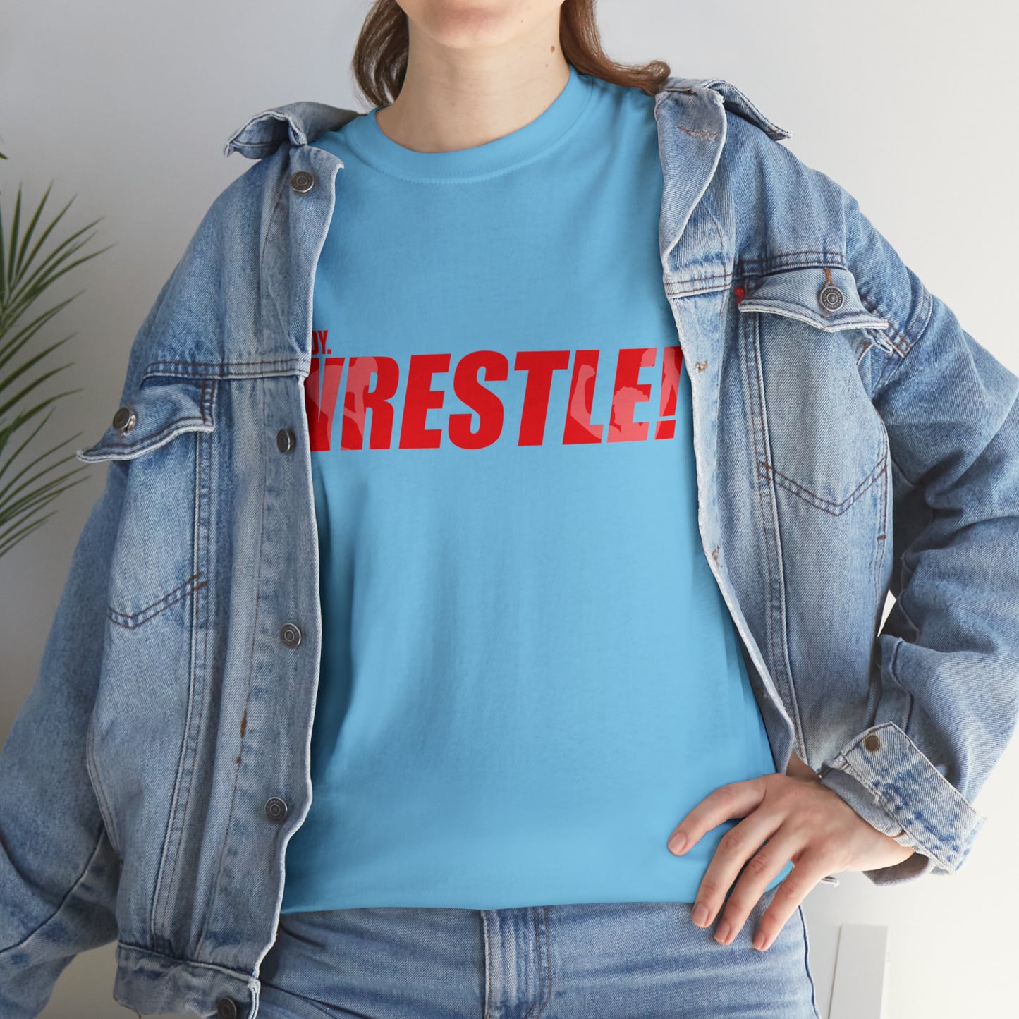 Ready. Wrestle! Red Logo w/White Silhouettes, Unisex Heavy Cotton Tee