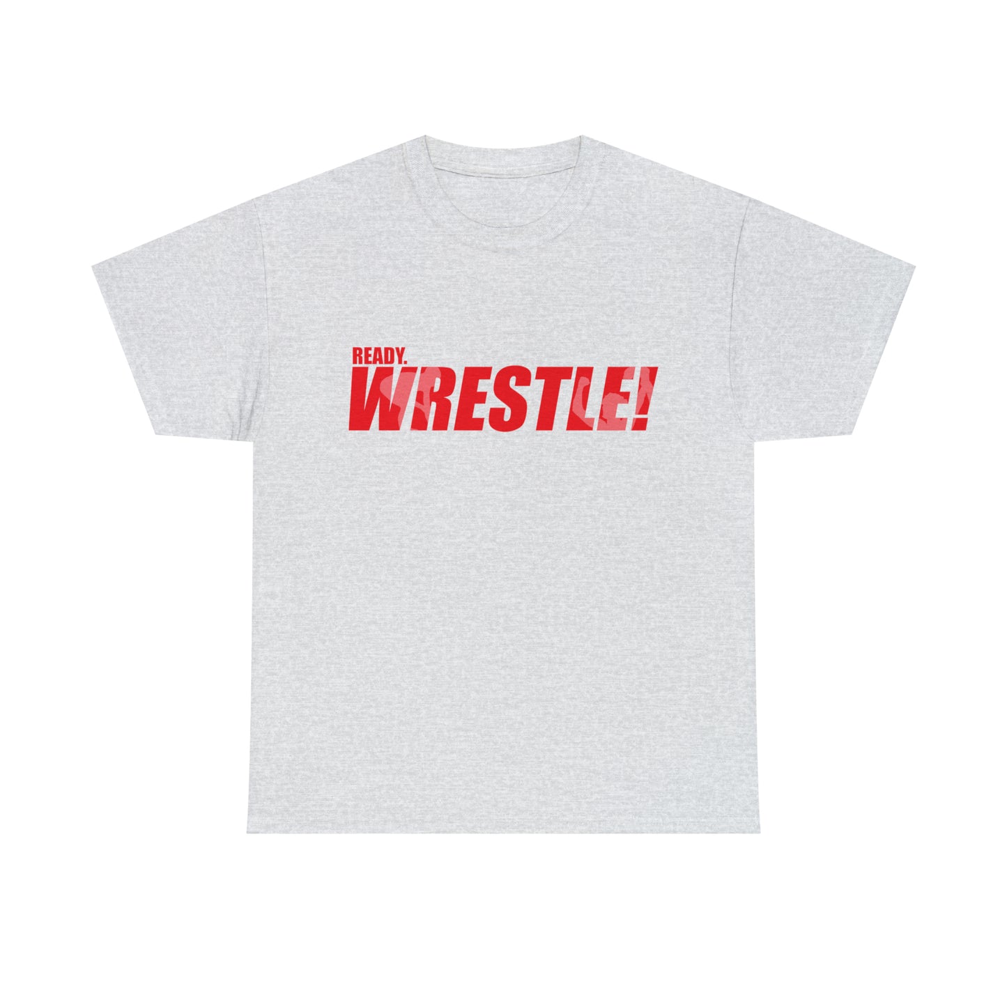 Ready. Wrestle! Red Logo w/White Silhouettes, Unisex Heavy Cotton Tee