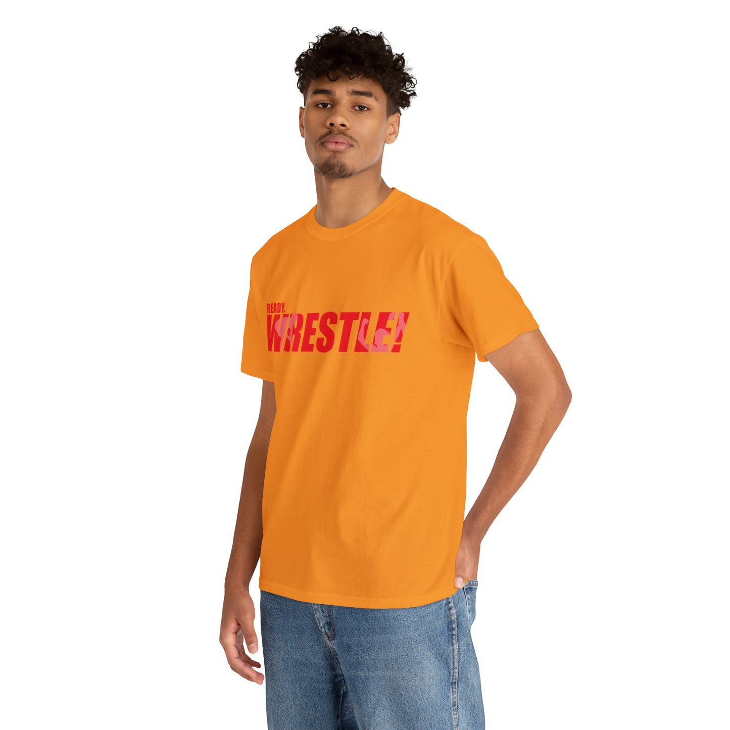 Ready. Wrestle! Red Logo w/White Silhouettes, Unisex Heavy Cotton Tee