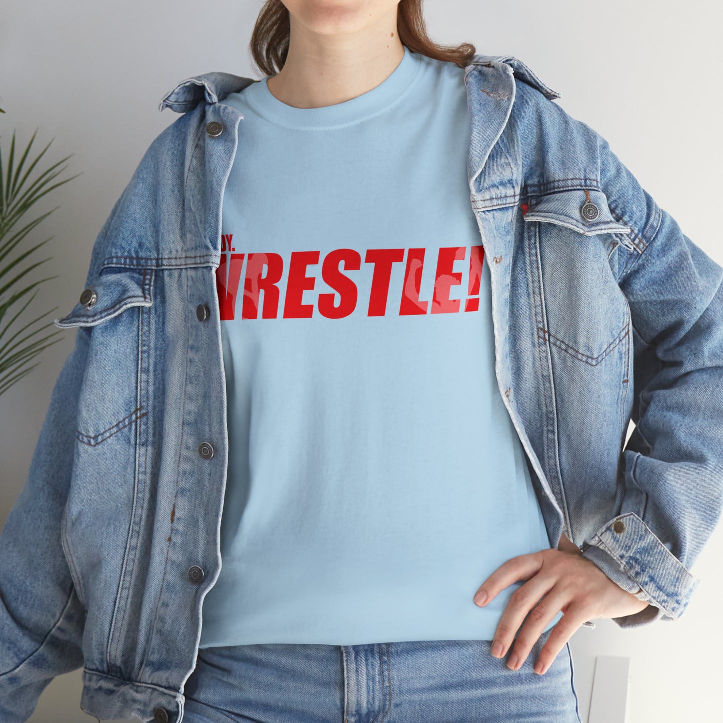 Ready. Wrestle! Red Logo w/White Silhouettes, Unisex Heavy Cotton Tee