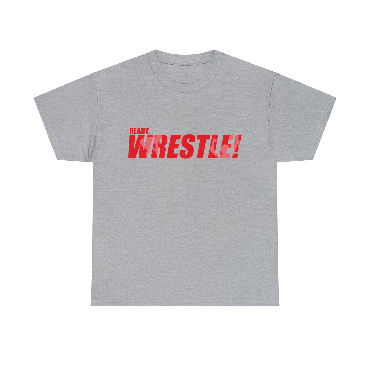 Ready. Wrestle! Red Logo w/White Silhouettes, Unisex Heavy Cotton Tee