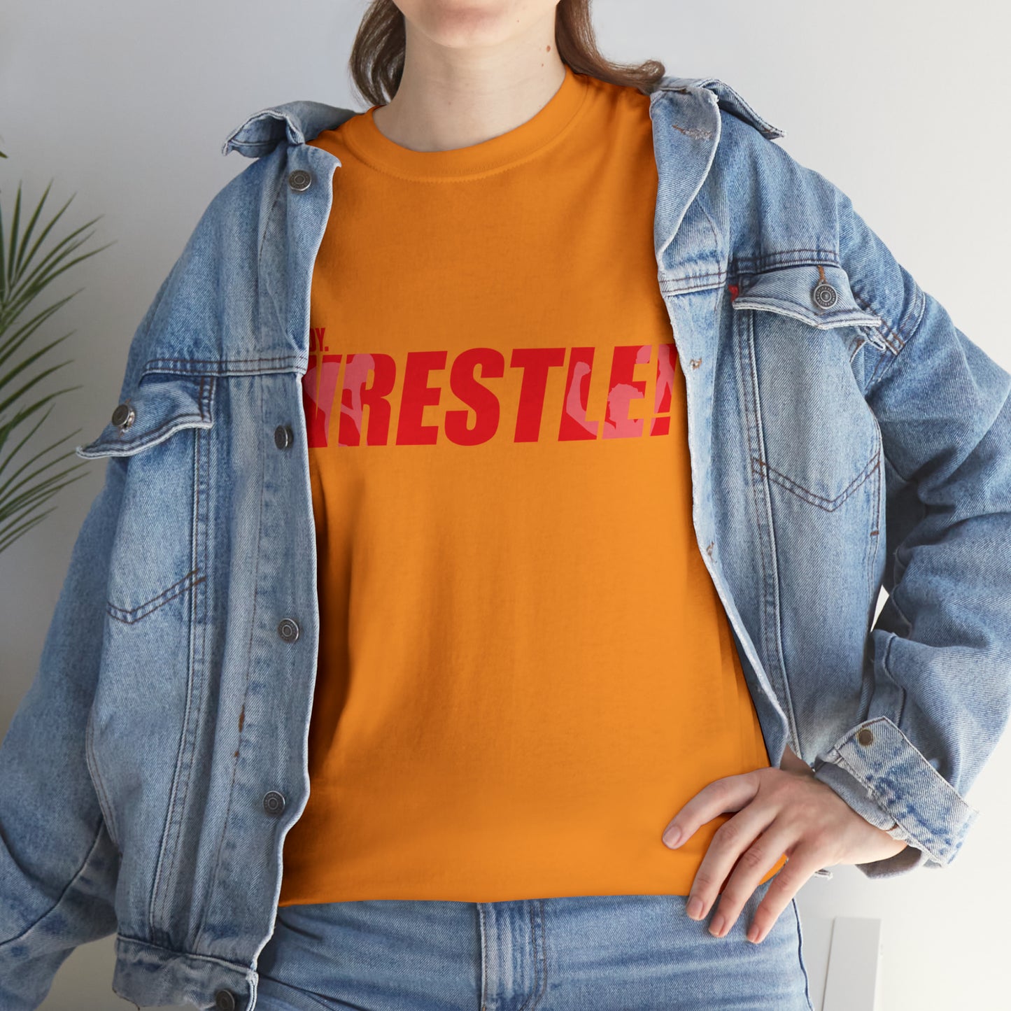 Ready. Wrestle! Red Logo w/White Silhouettes, Unisex Heavy Cotton Tee