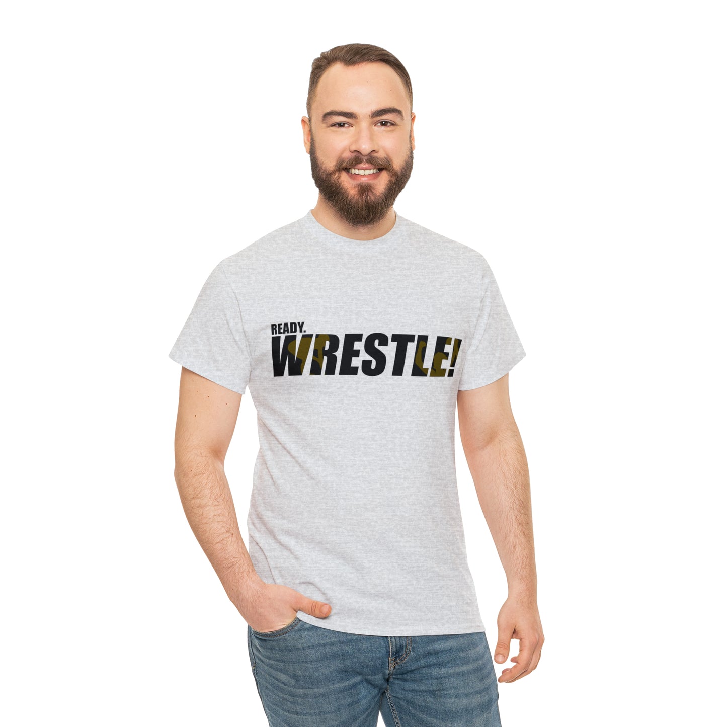 Ready. Wrestle! Black Logo w/Yellow Silhouettes, Unisex Heavy Cotton Tee