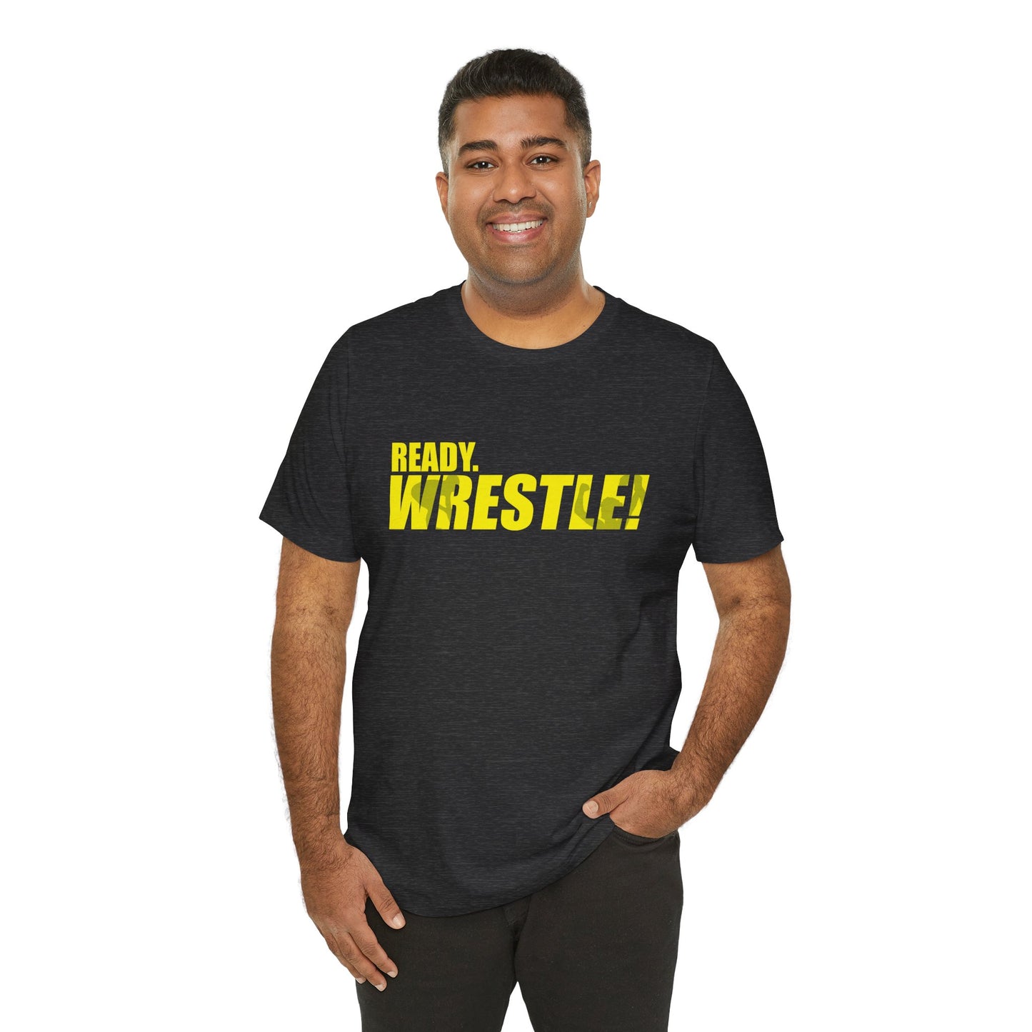 Ready. Wrestle! Gold Logo with Green, Unisex Jersey Short Sleeve Tee