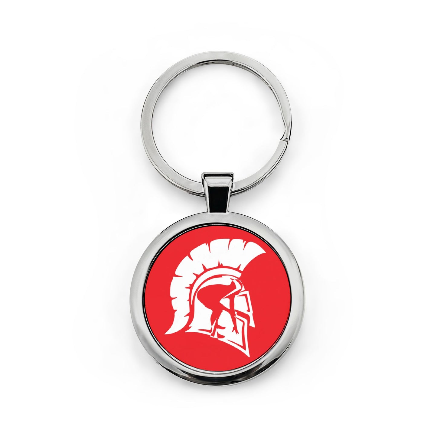 Spartan Helmet Round Stainless Steel Keychain – Red Team Mascot Keyring