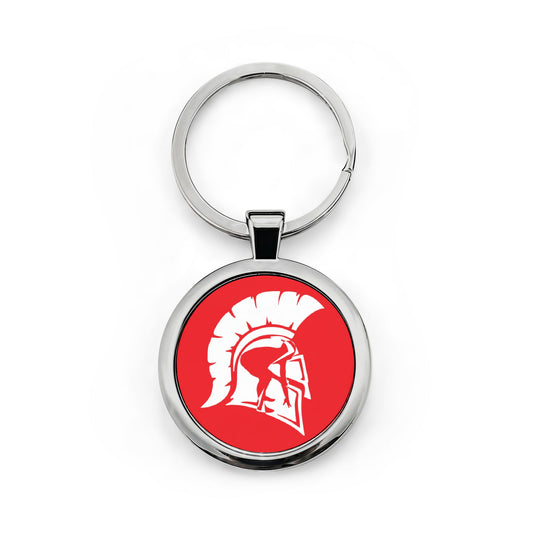 Spartan Helmet Round Stainless Steel Keychain – Red Team Mascot Keyring