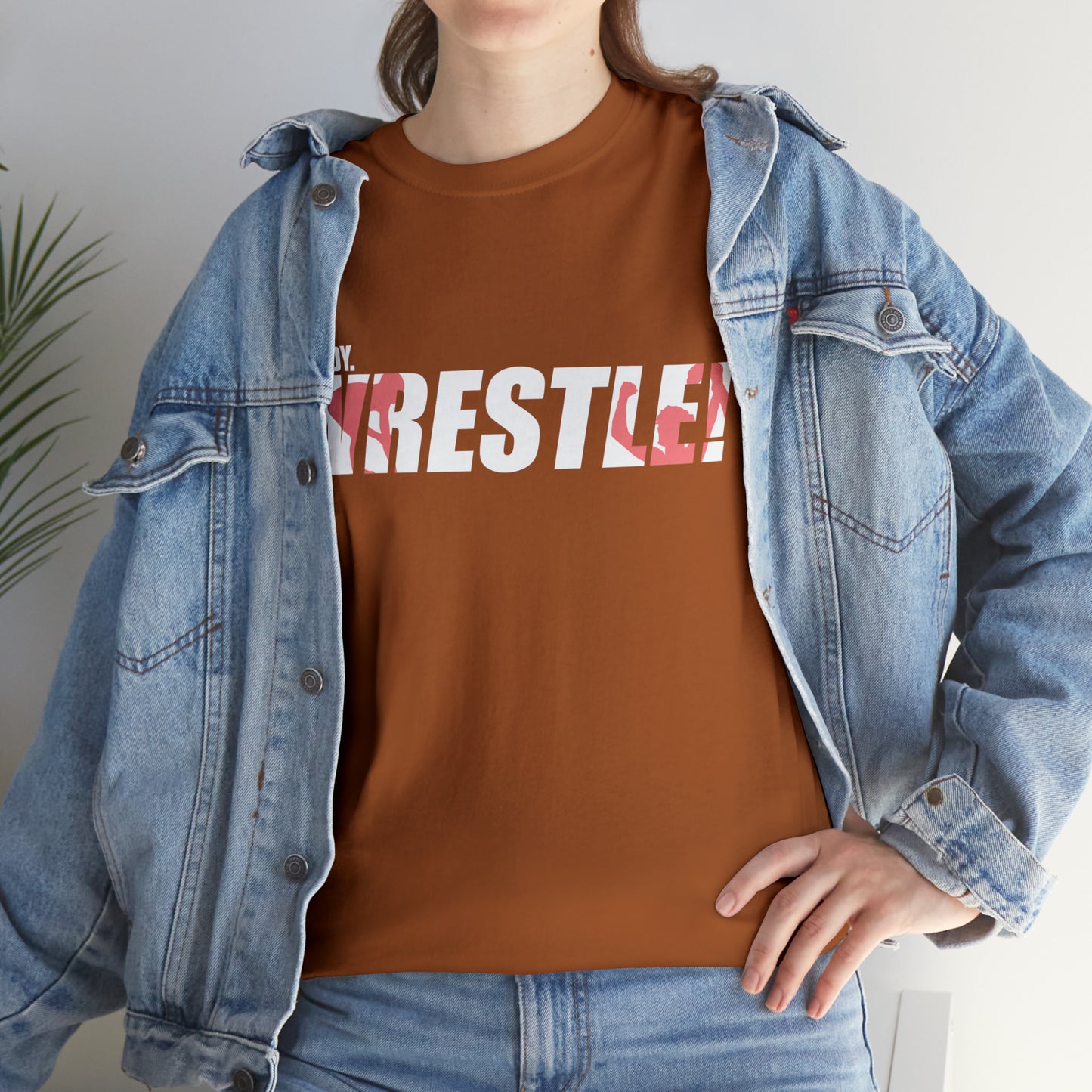 Ready. Wrestle! White Logo w/Red Silhouettes, Unisex Heavy Cotton Tee