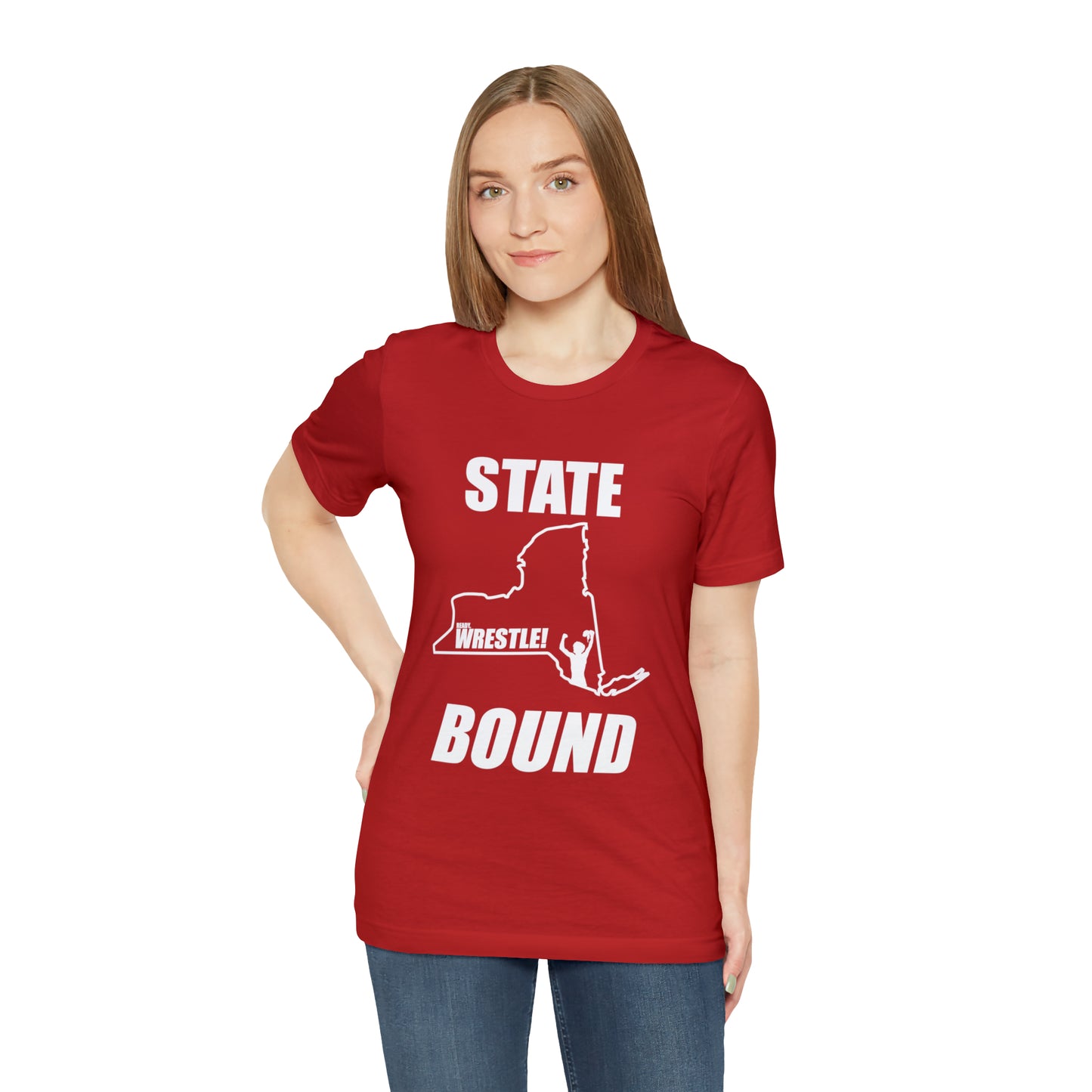 New York State Bound, Unisex Jersey Short Sleeve Tee, White Logo