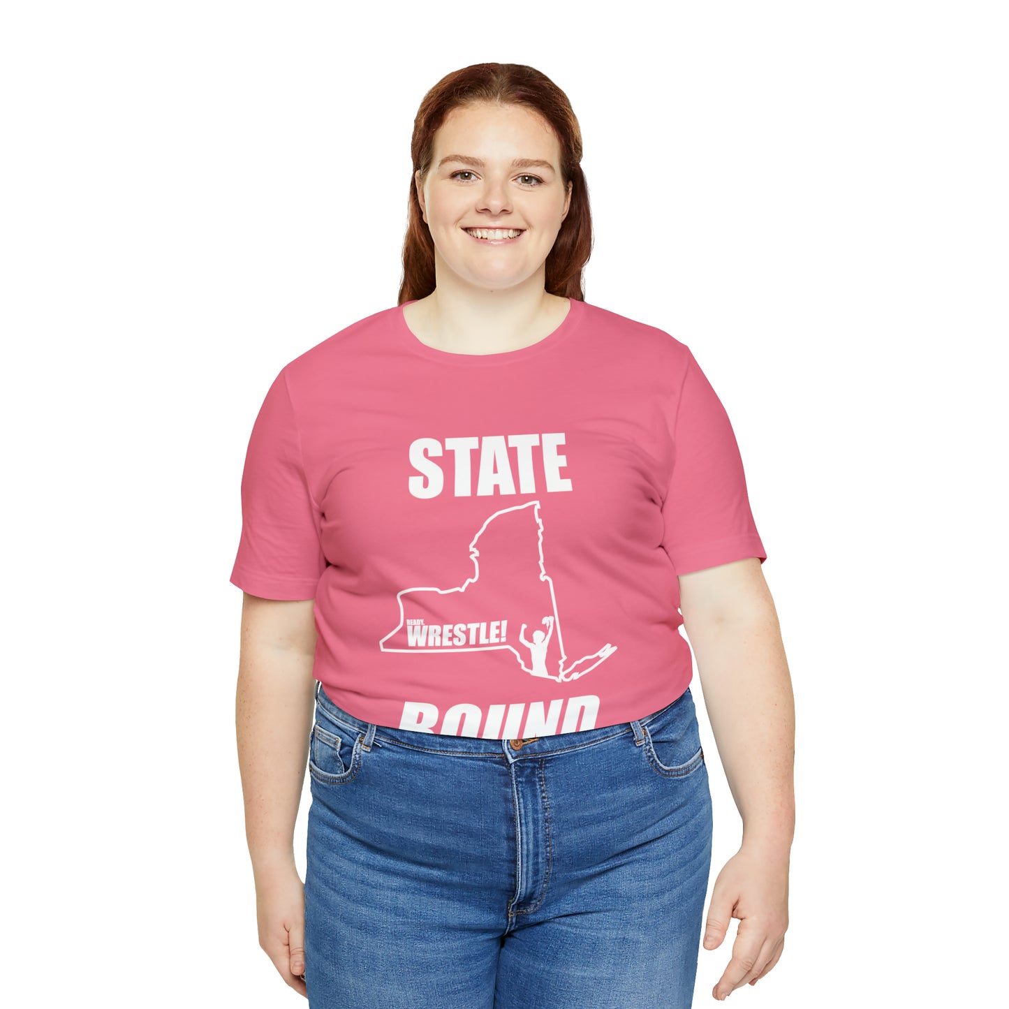 New York State Bound, Unisex Jersey Short Sleeve Tee, White Logo