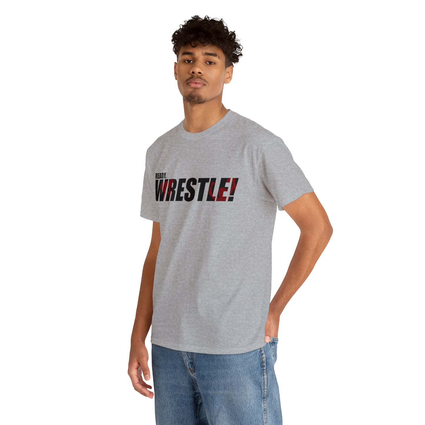 Ready. Wrestle! Black Logo w/Red Silhouettes, Unisex Heavy Cotton Tee