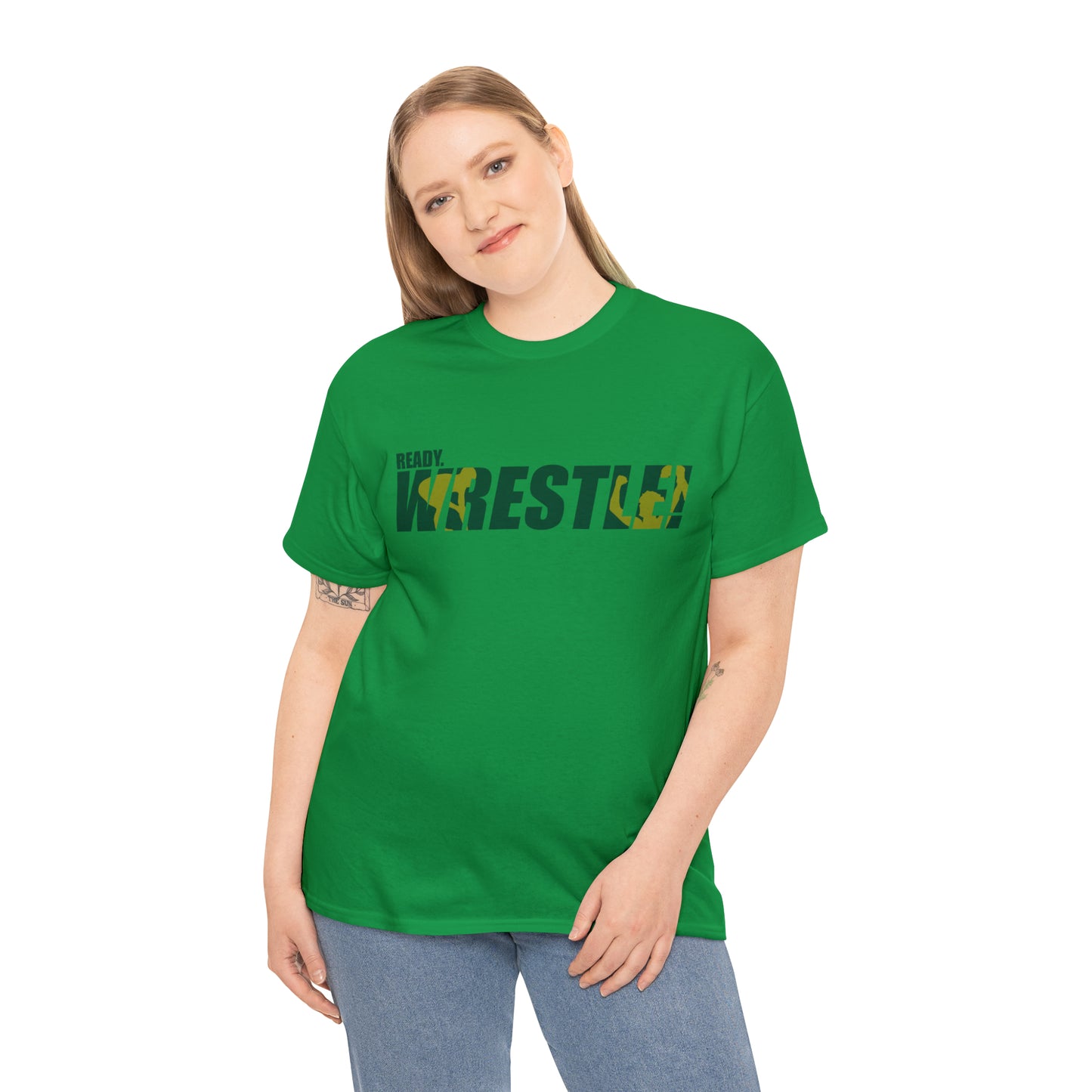 Ready. Wrestle! Green/Gold Logo, Unisex Heavy Cotton Tee