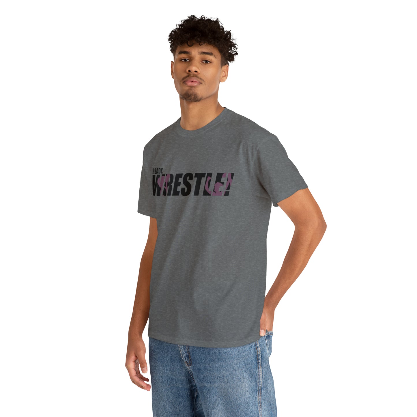 Ready. Wrestle! Black Logo w/Pink Silhouettes, Unisex Heavy Cotton Tee