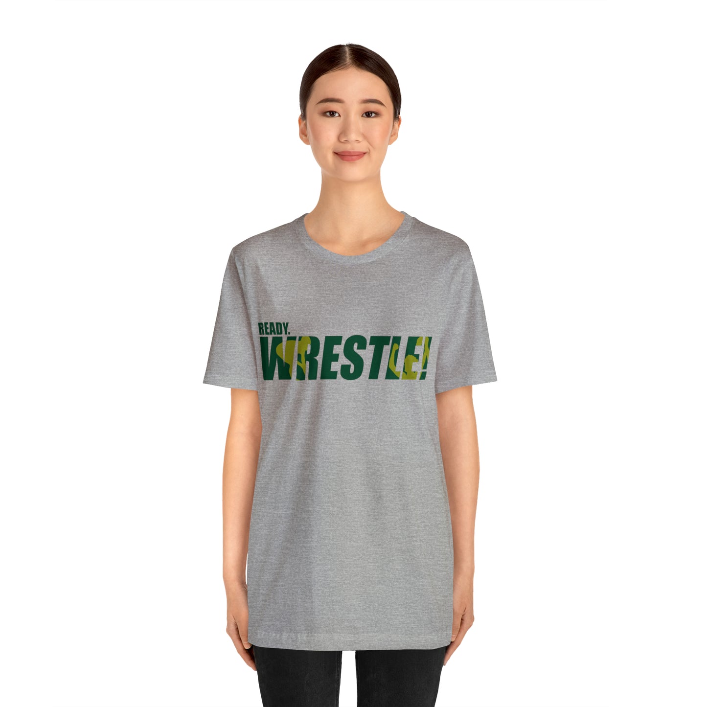 Ready. Wrestle! Green/Gold Logo, Unisex Heavy Cotton Tee, Bella+Canvas