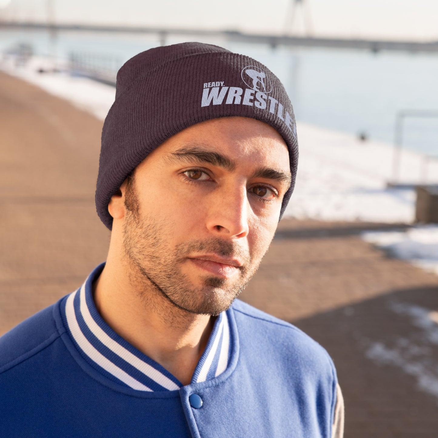 Ready. Wrestle! Knit Beanie, White Logo