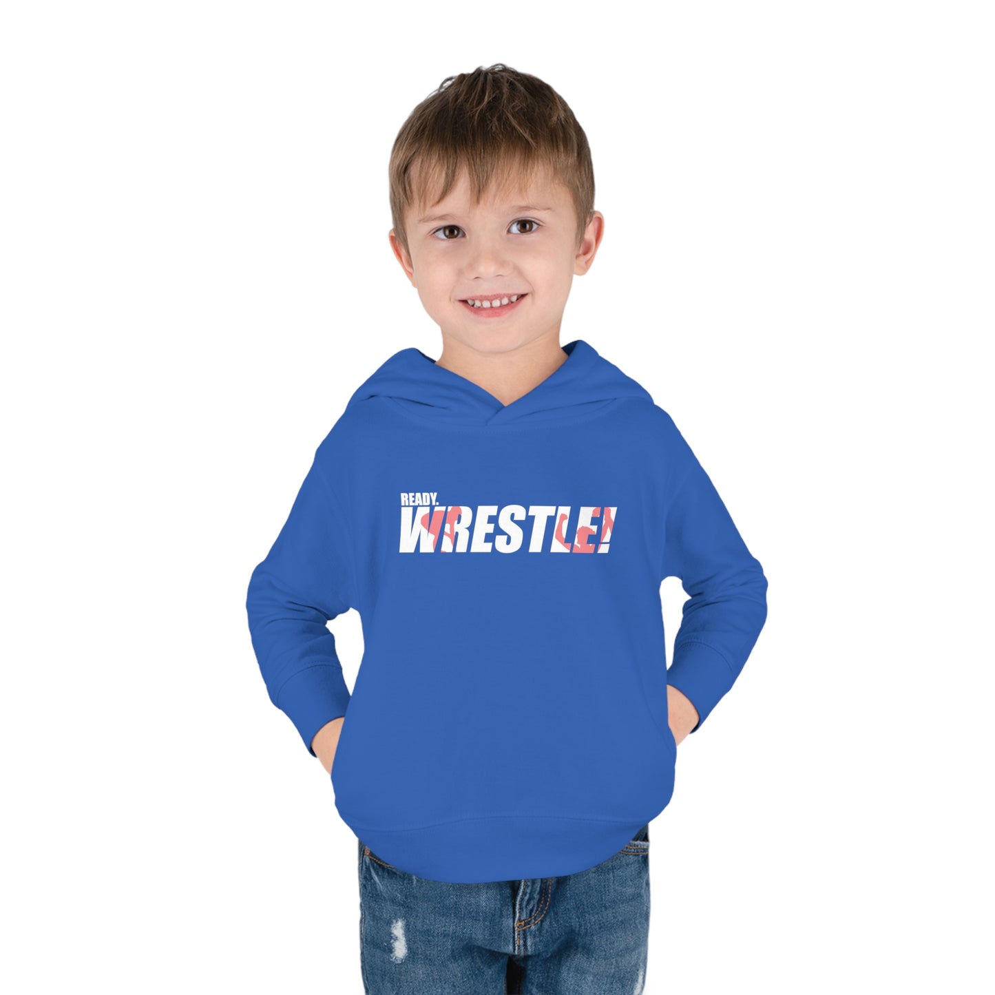 Ready. Wrestle! Toddler Pullover Fleece Hoodie, Red/White Logo