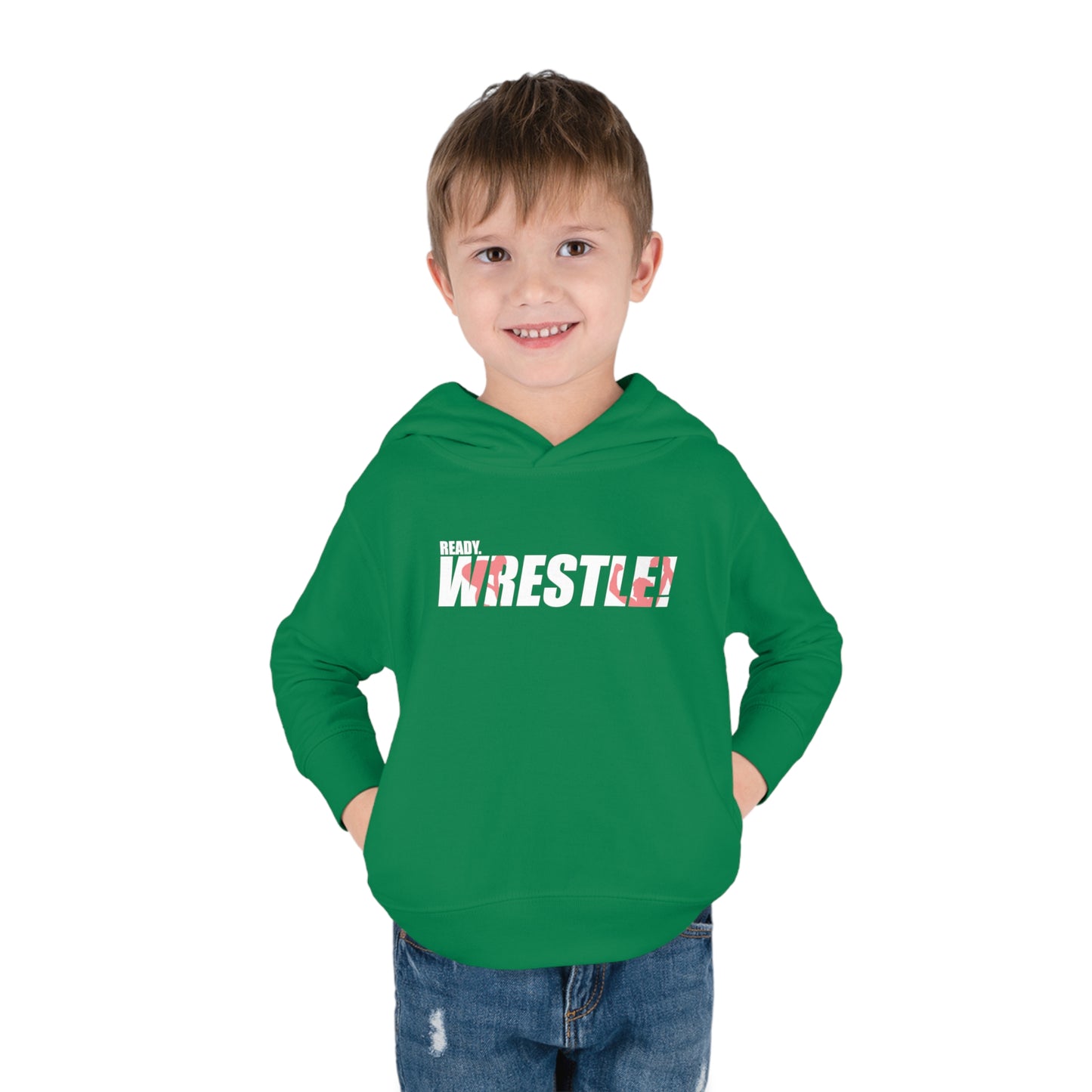 Ready. Wrestle! Toddler Pullover Fleece Hoodie, Red/White Logo